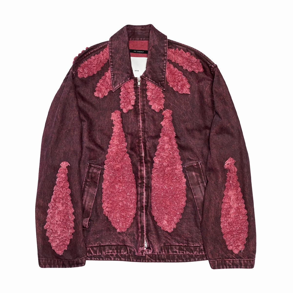 Acid Wash Denim Pleated Zip Up Jacket 'Burgundy'