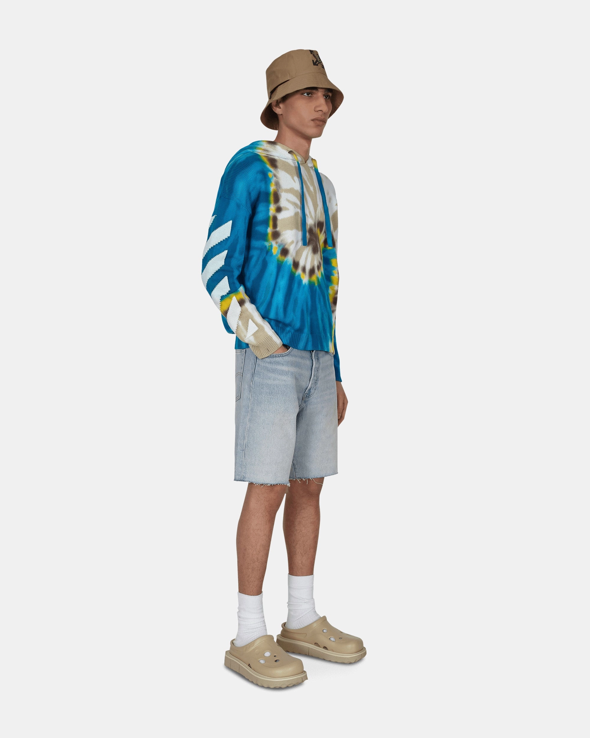 Diag Tie Dye Knit Hoodie Blue