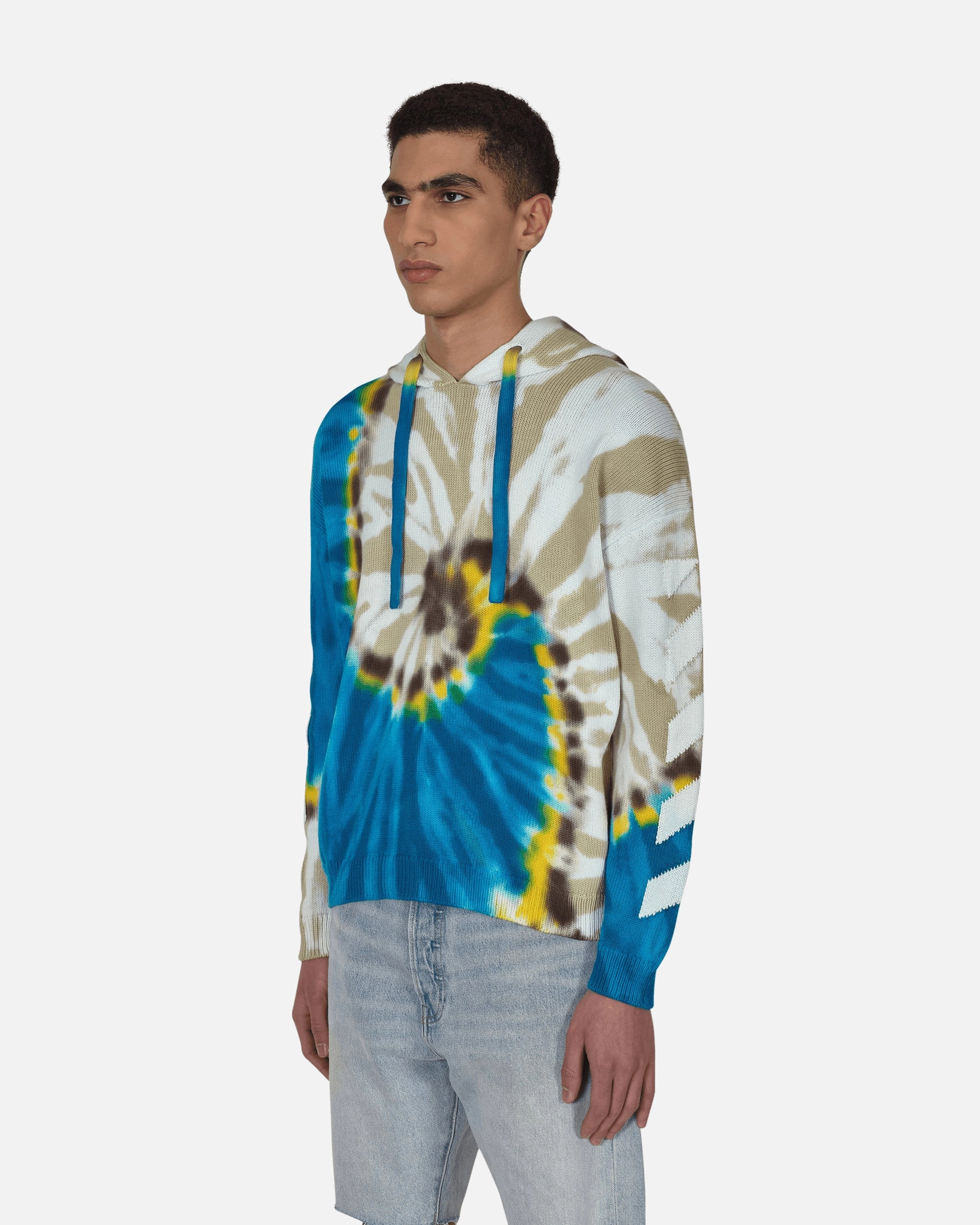 Diag Tie Dye Knit Hoodie Blue