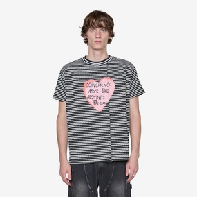 Heart Message Stripe Crewneck Sweater Black