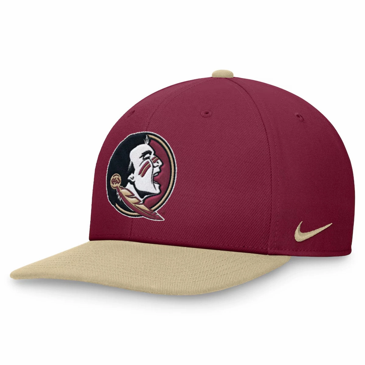 Nike Men's Seminole Logo Dri-fit Pro Structured Square Bill Snapback Cap - Garnet/Gold