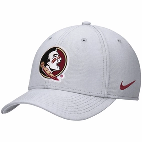 Nike Men's Seminole Logo Patch Dri-fit Rise Structured Swooshflex Hat - Grey
