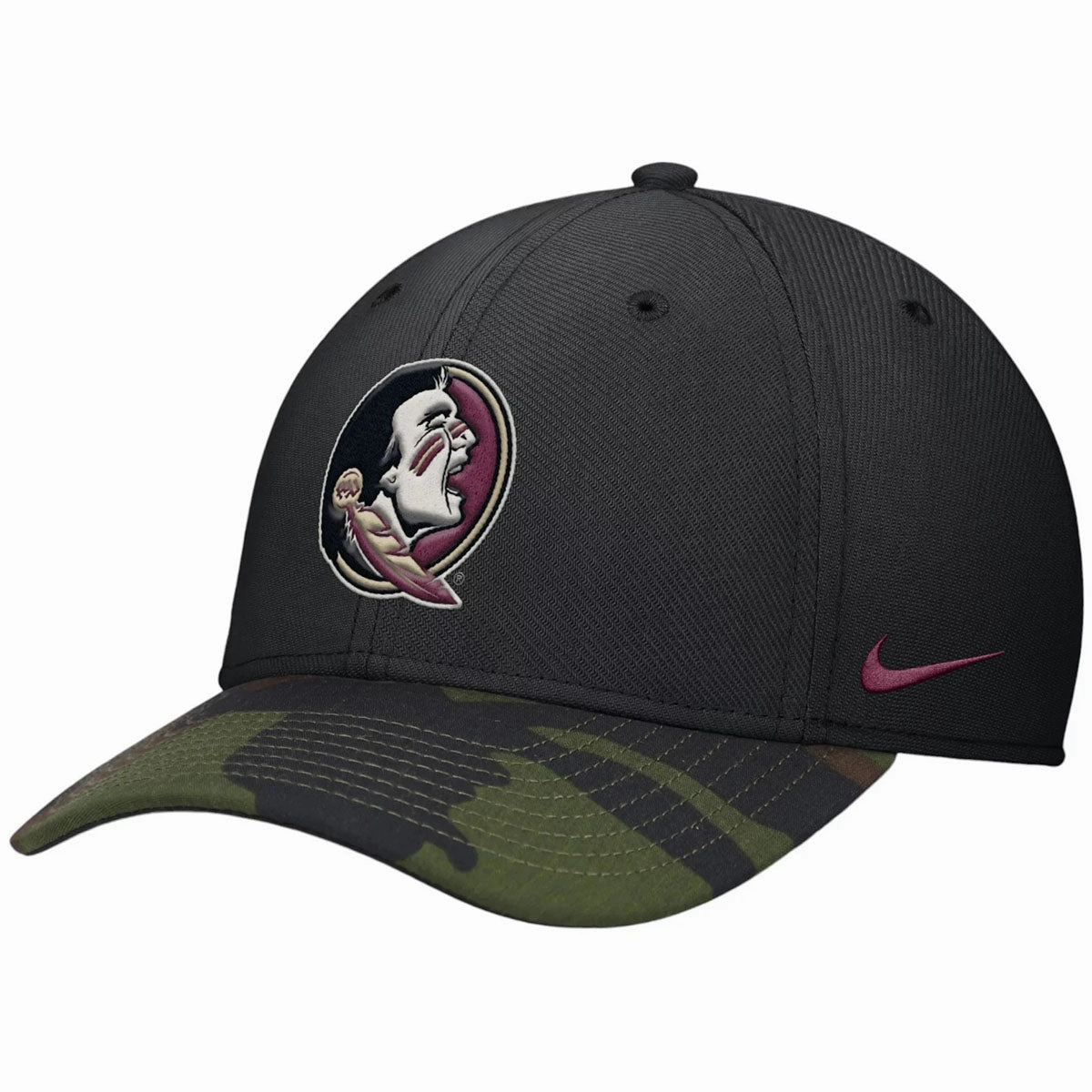Nike Men's Seminole Logo Rise Swooshflex Military Cap - Black/Camo