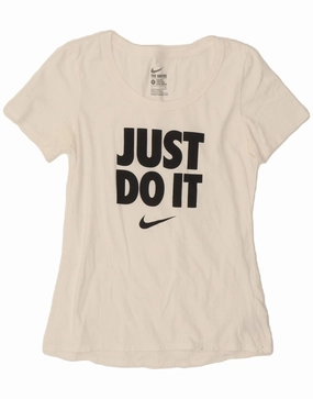 NIKE Womens Athletic Cut Graphic T-Shirt Top UK 10 Small White Cotton
