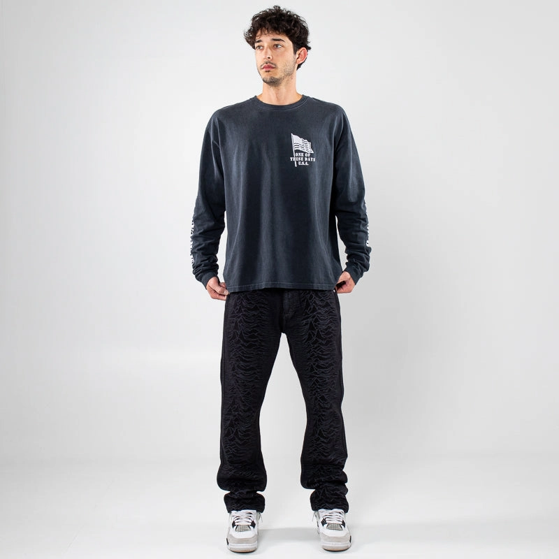 One Of These Days American Flag L/S Tee - Washed Black