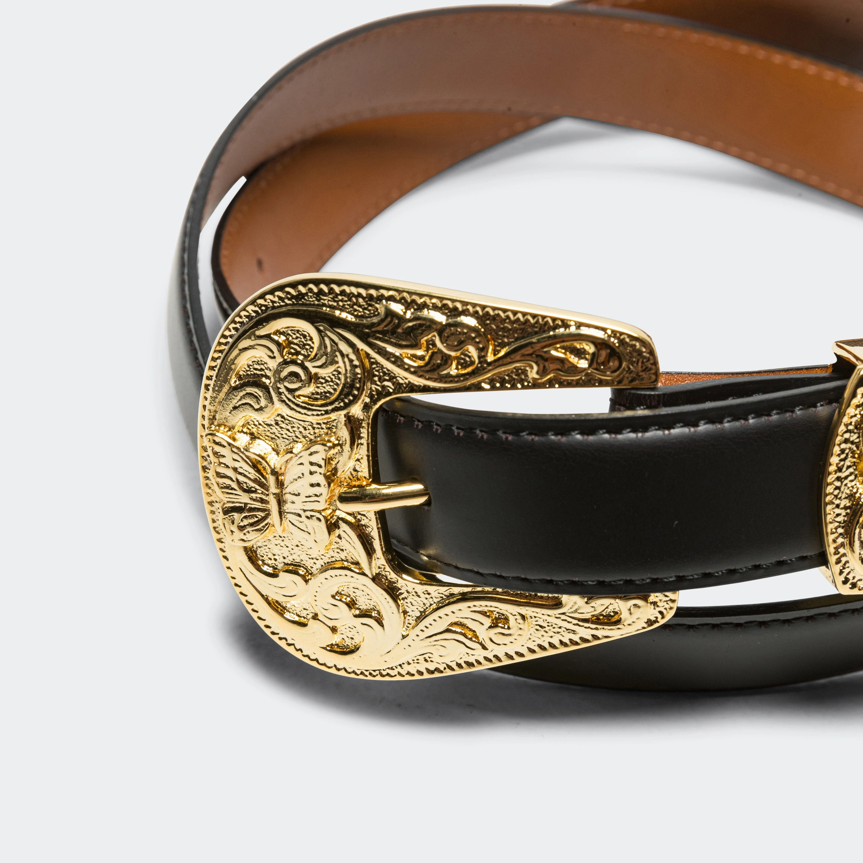 Papillon Western Tip Belt - Black Steer Leather