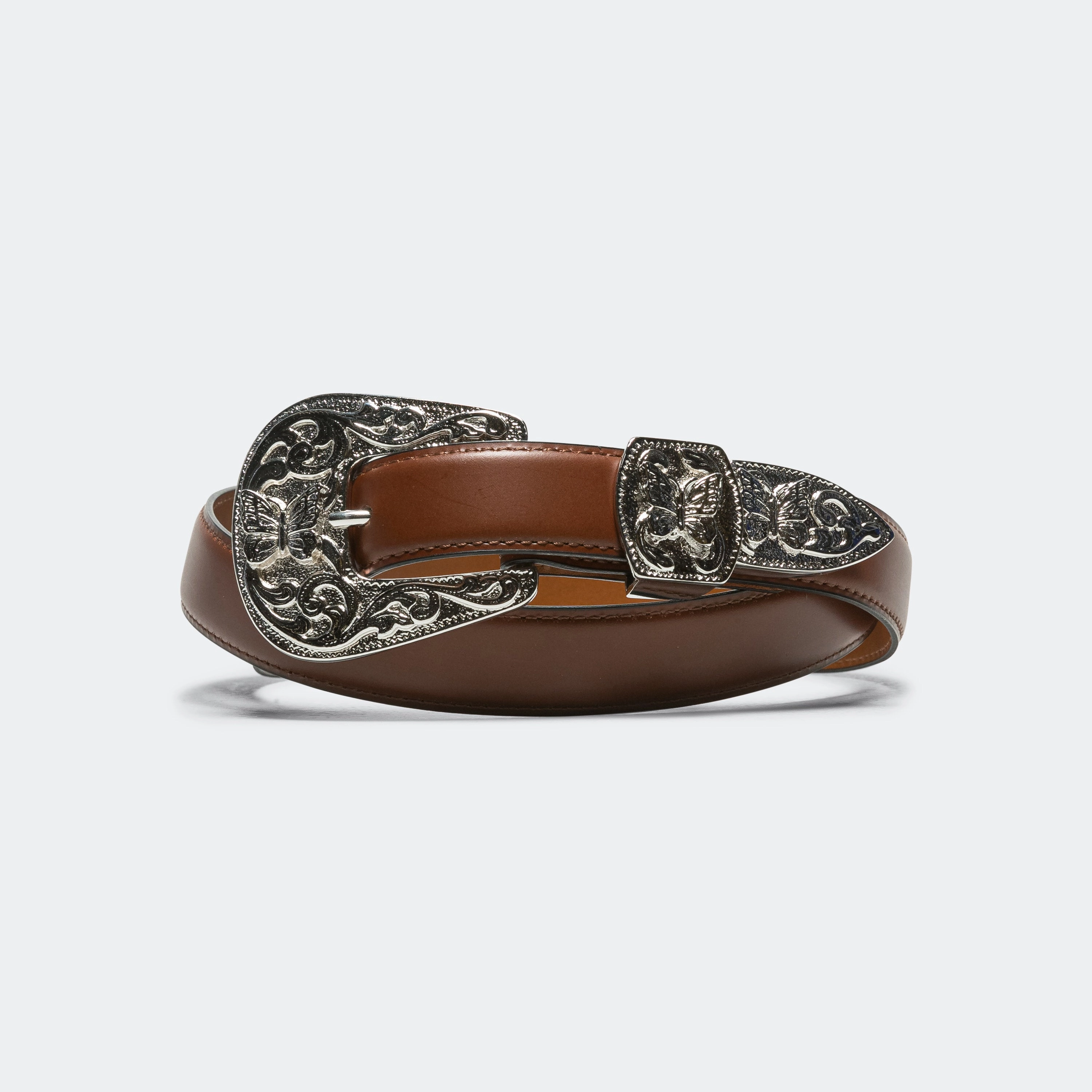Papillon Western Tip Belt - Brown Steer Leather