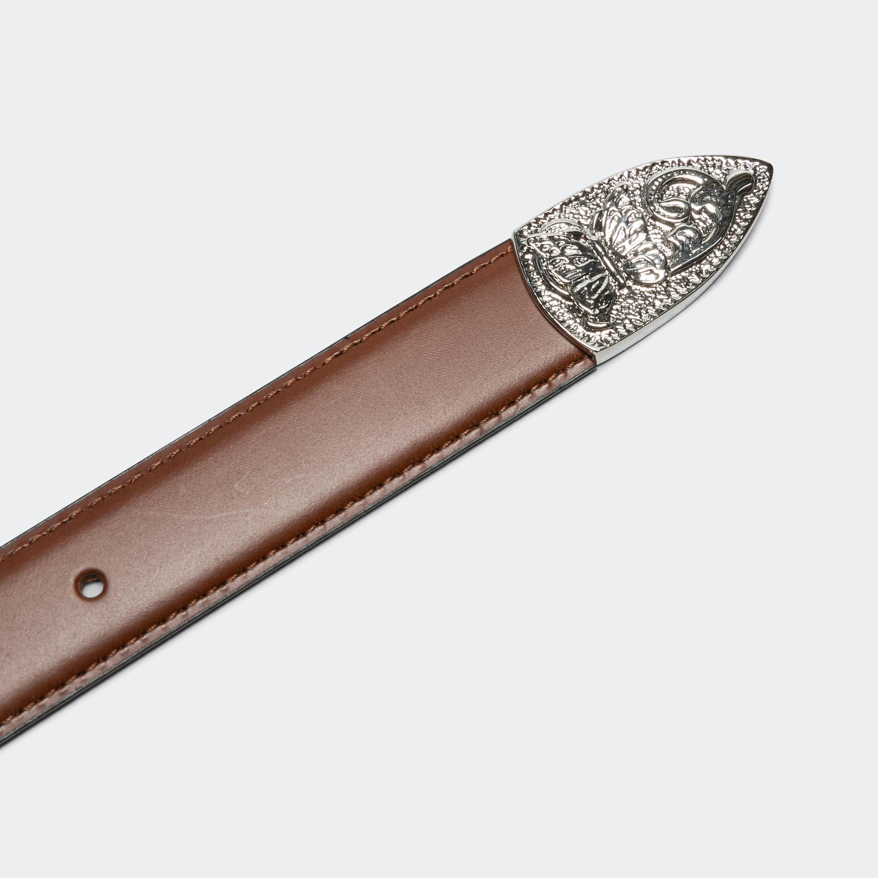 Papillon Western Tip Belt - Brown Steer Leather