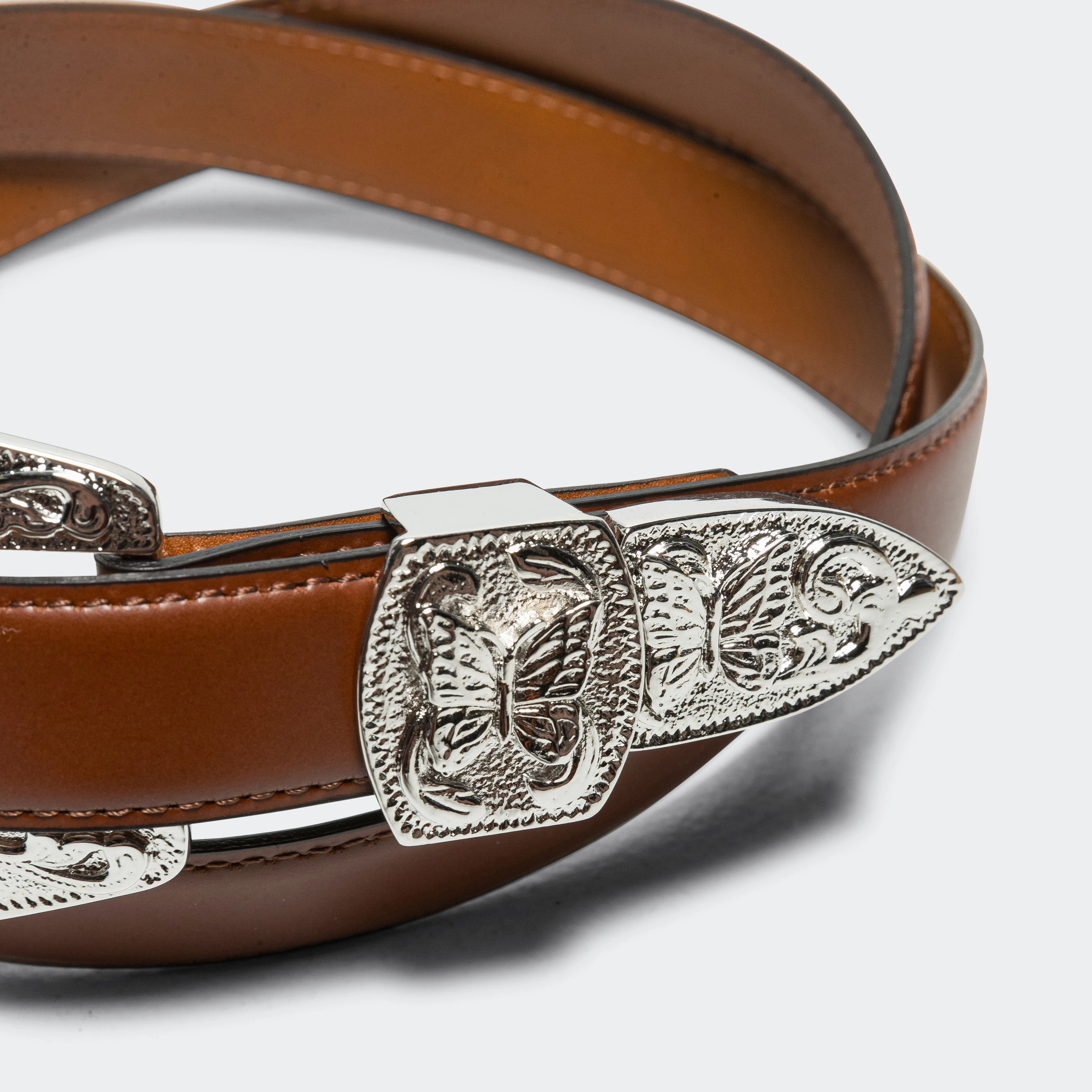 Papillon Western Tip Belt - Brown Steer Leather