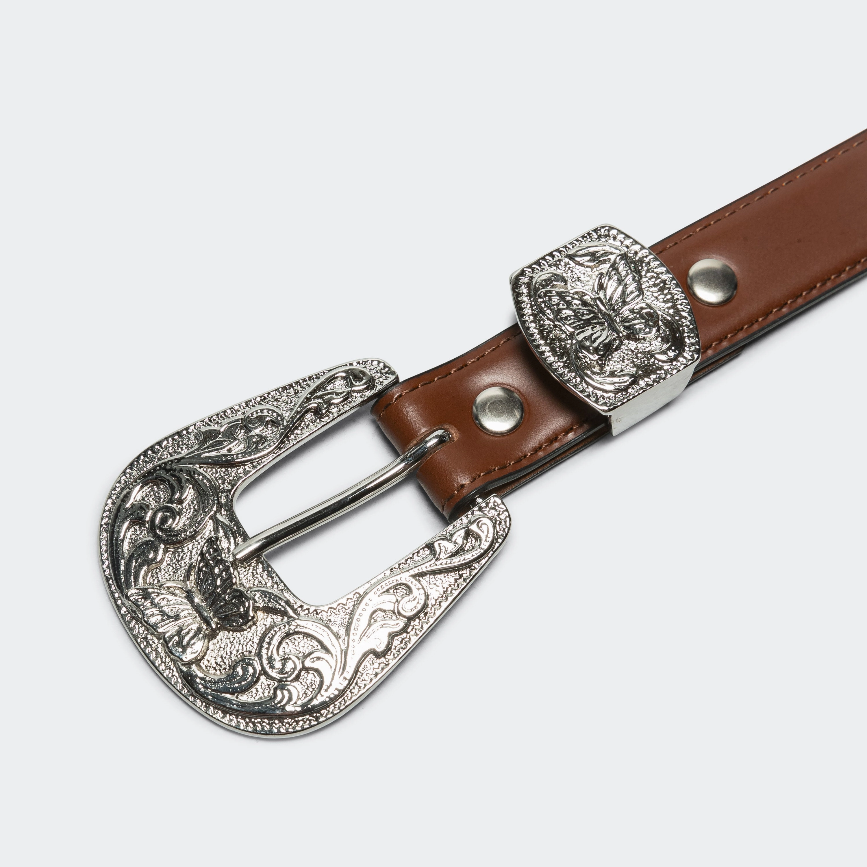 Papillon Western Tip Belt - Brown Steer Leather