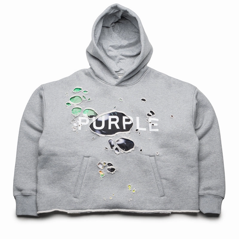 Purple Brand Distressed Cropped Hoodie - Grey