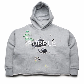 Purple Brand Distressed Cropped Hoodie - Grey