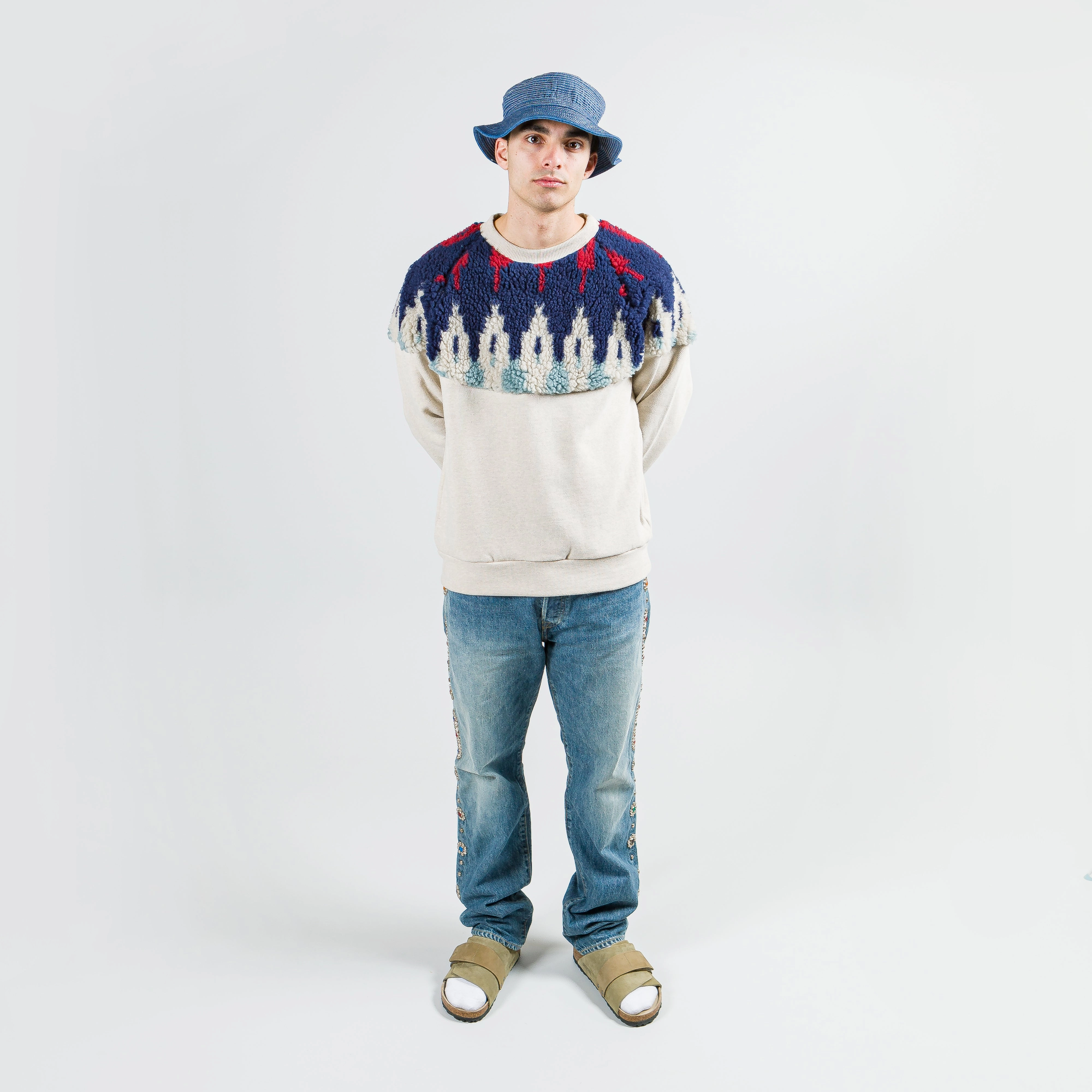 TOP Fleece Knit x BOA Fleece NORDIC SWT - Navy/Red