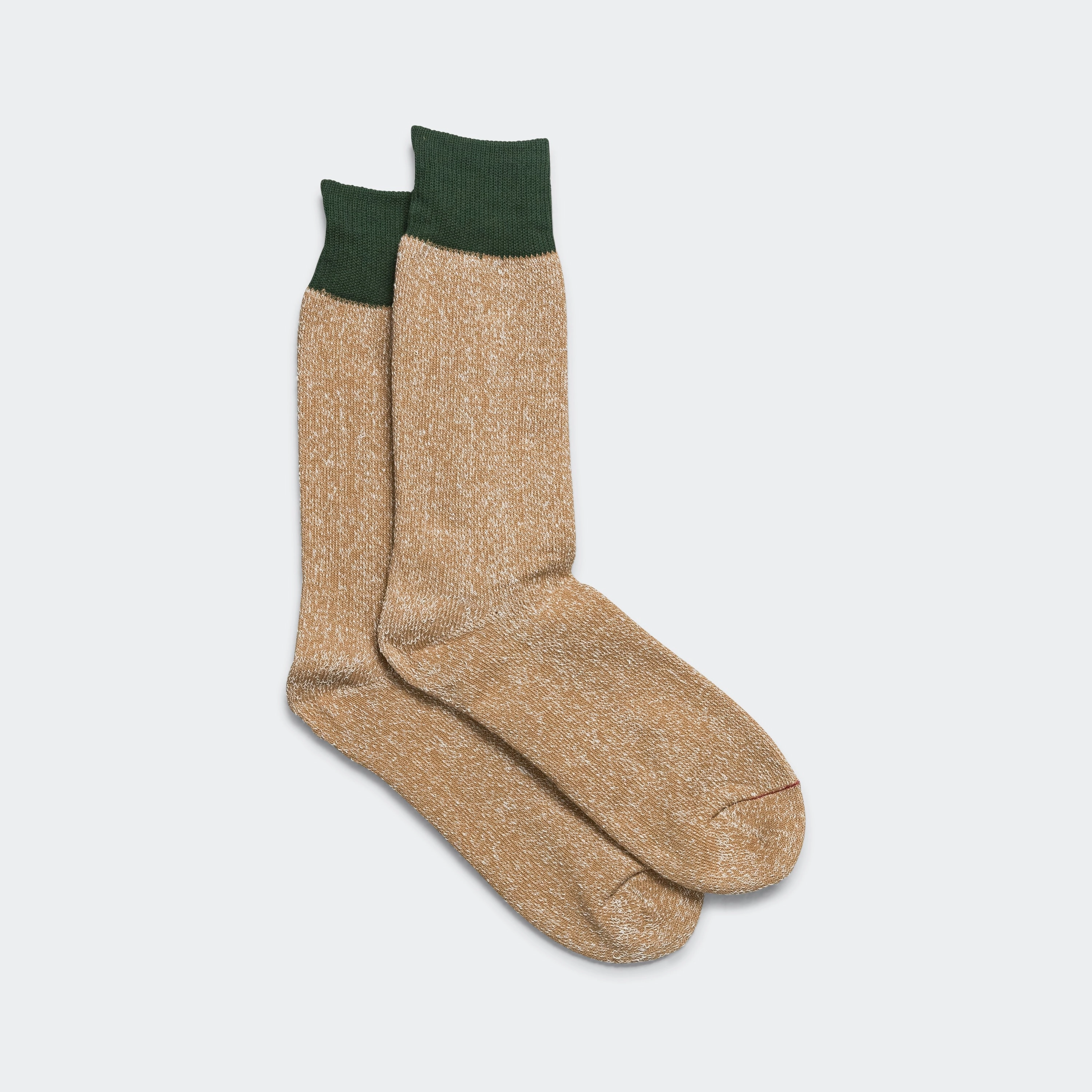 Two Tone Crew Sock - Dark Green/Beige