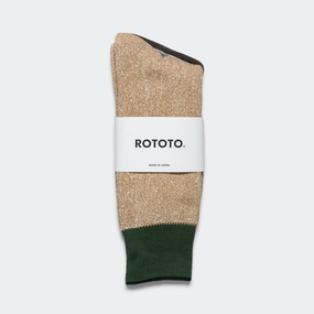 Two Tone Crew Sock - Dark Green/Beige