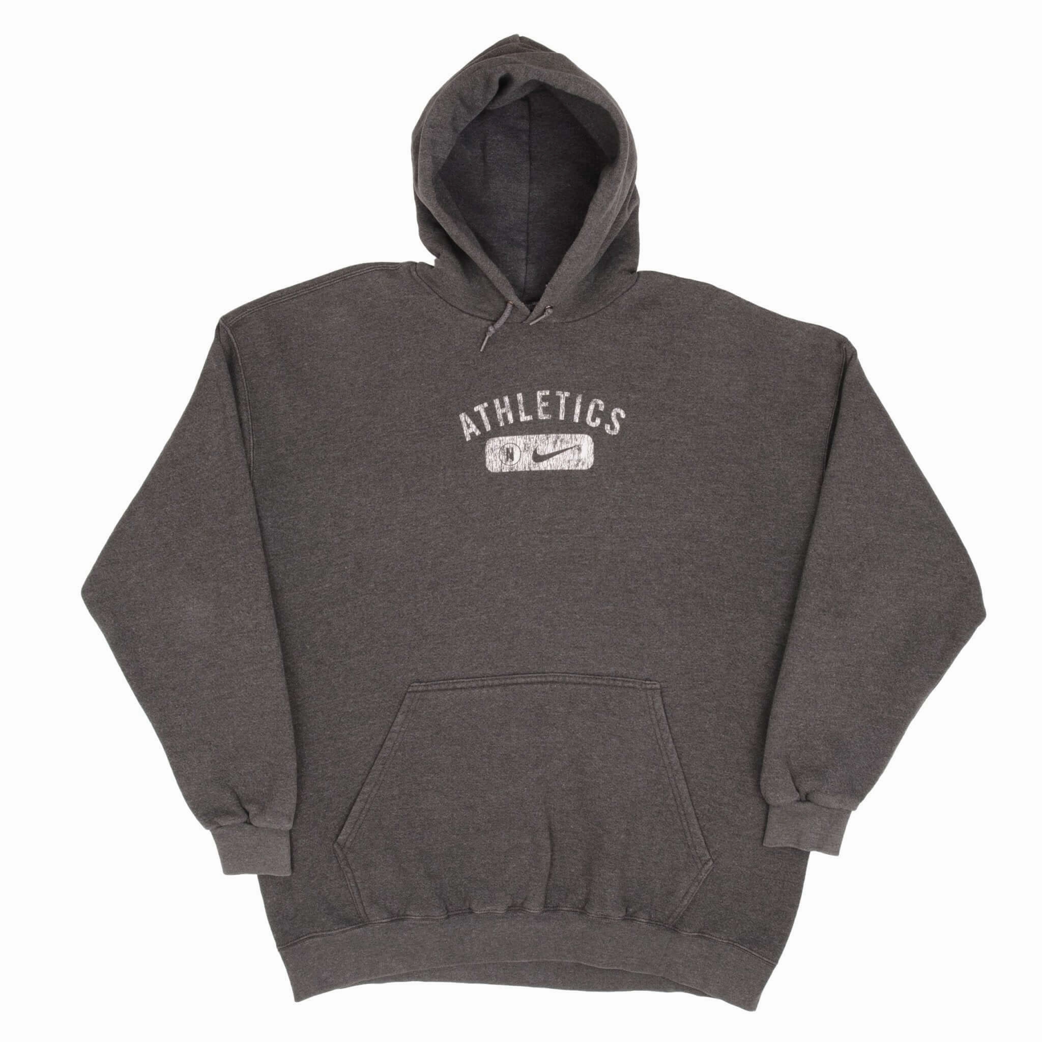 VINTAGE NIKE ATHLETICS DARK GREY HOODIE SWEATSHIRT 1990S SIZE 2XL MADE IN USA
