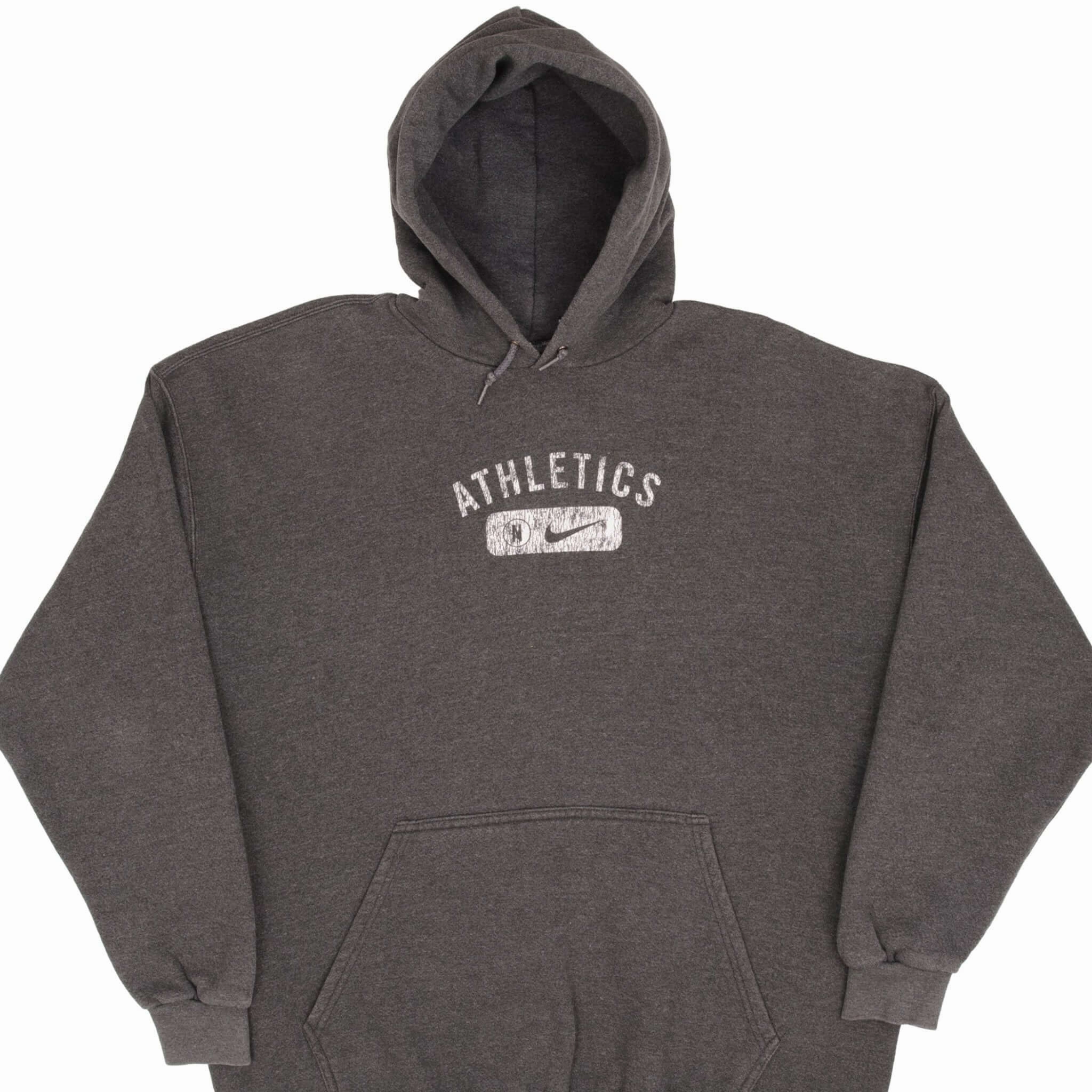 VINTAGE NIKE ATHLETICS DARK GREY HOODIE SWEATSHIRT 1990S SIZE 2XL MADE IN USA