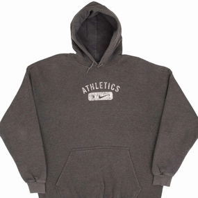 VINTAGE NIKE ATHLETICS DARK GREY HOODIE SWEATSHIRT 1990S SIZE 2XL MADE IN USA
