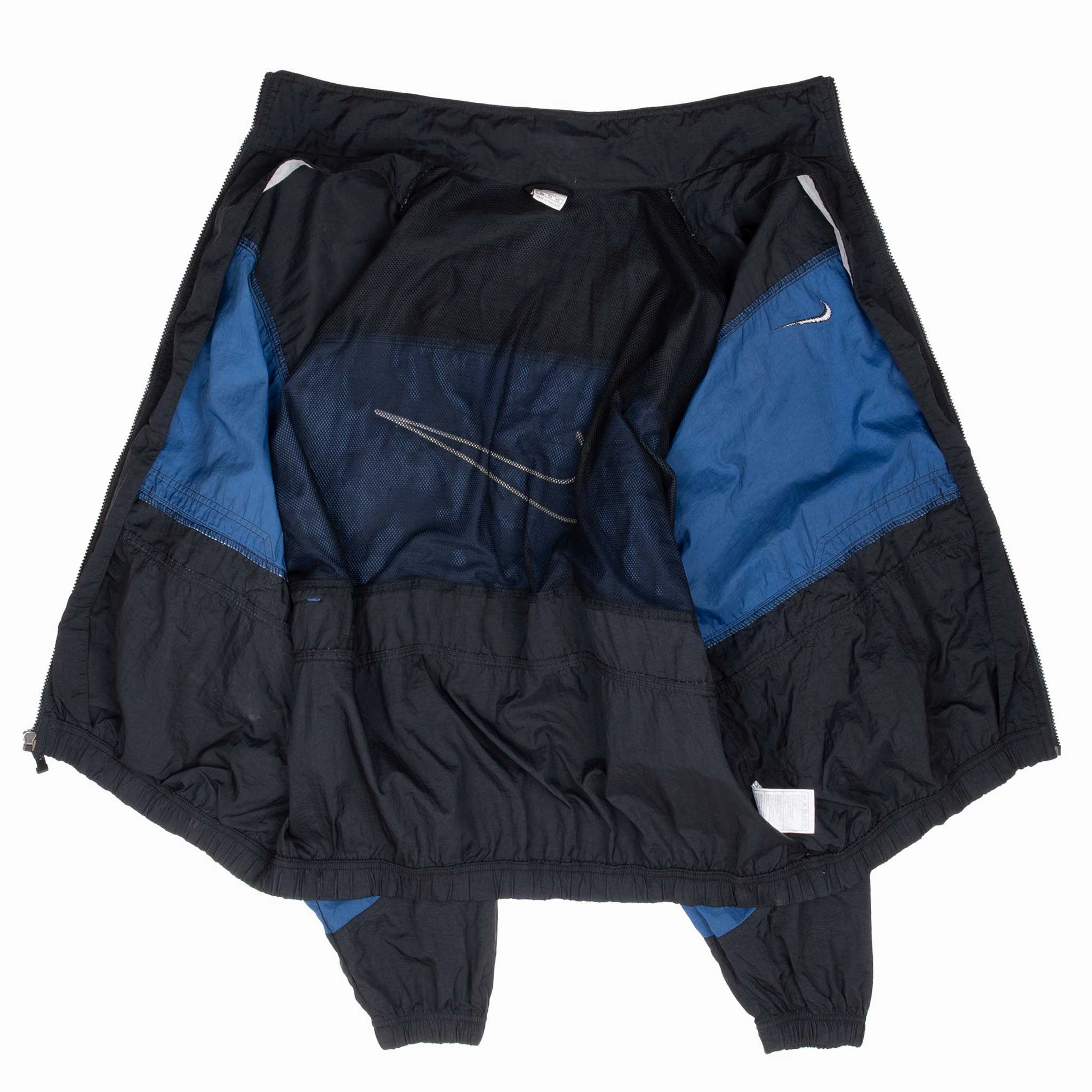VINTAGE NIKE BIG SWOOSH BLUE AND BLACK WINDBREAKER JACKET 1990S XL