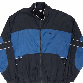 VINTAGE NIKE BIG SWOOSH BLUE AND BLACK WINDBREAKER JACKET 1990S XL