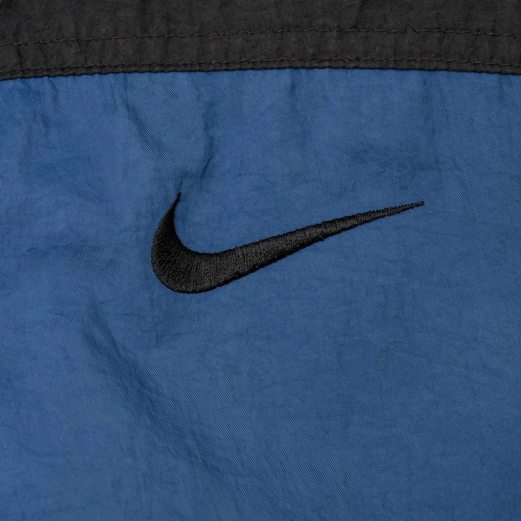 VINTAGE NIKE BIG SWOOSH BLUE AND BLACK WINDBREAKER JACKET 1990S XL