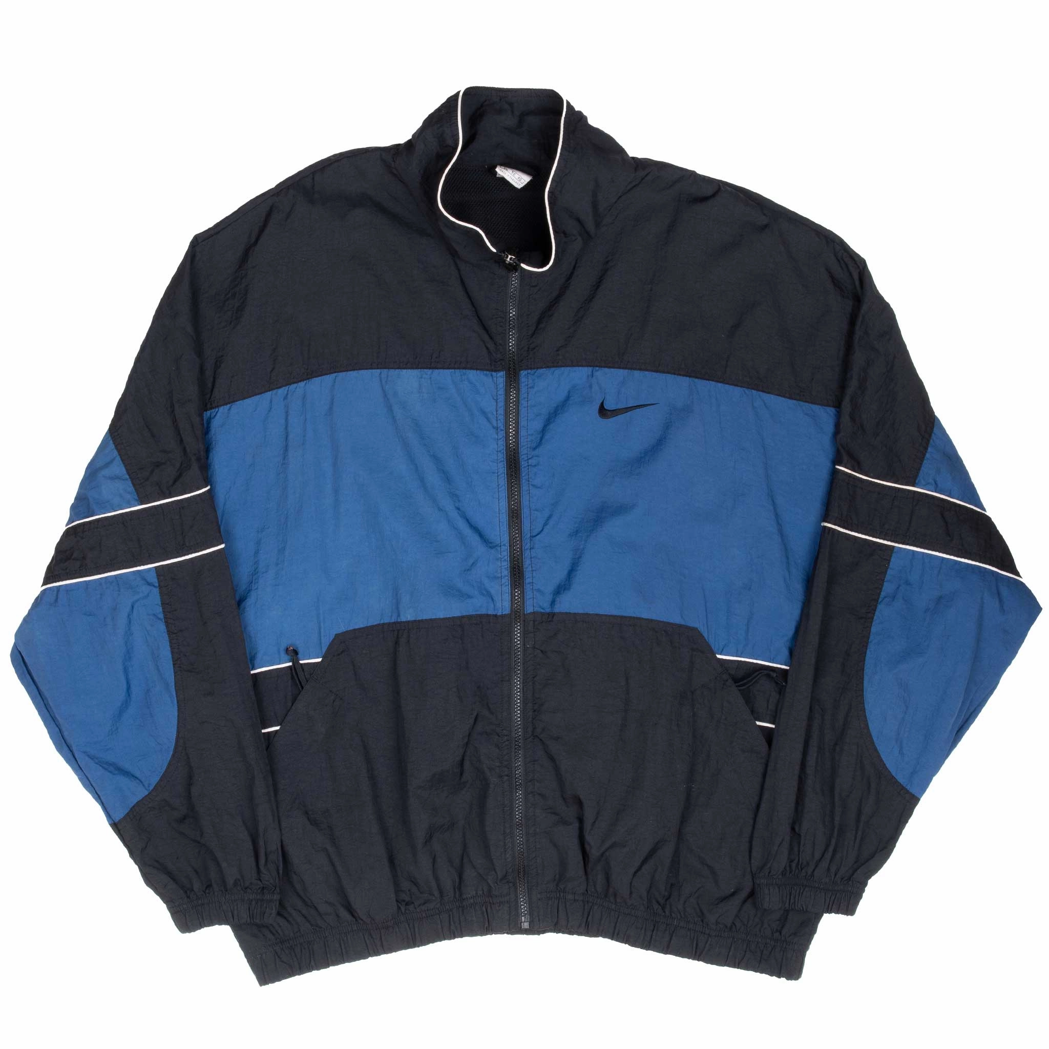 VINTAGE NIKE BIG SWOOSH BLUE AND BLACK WINDBREAKER JACKET 1990S XL