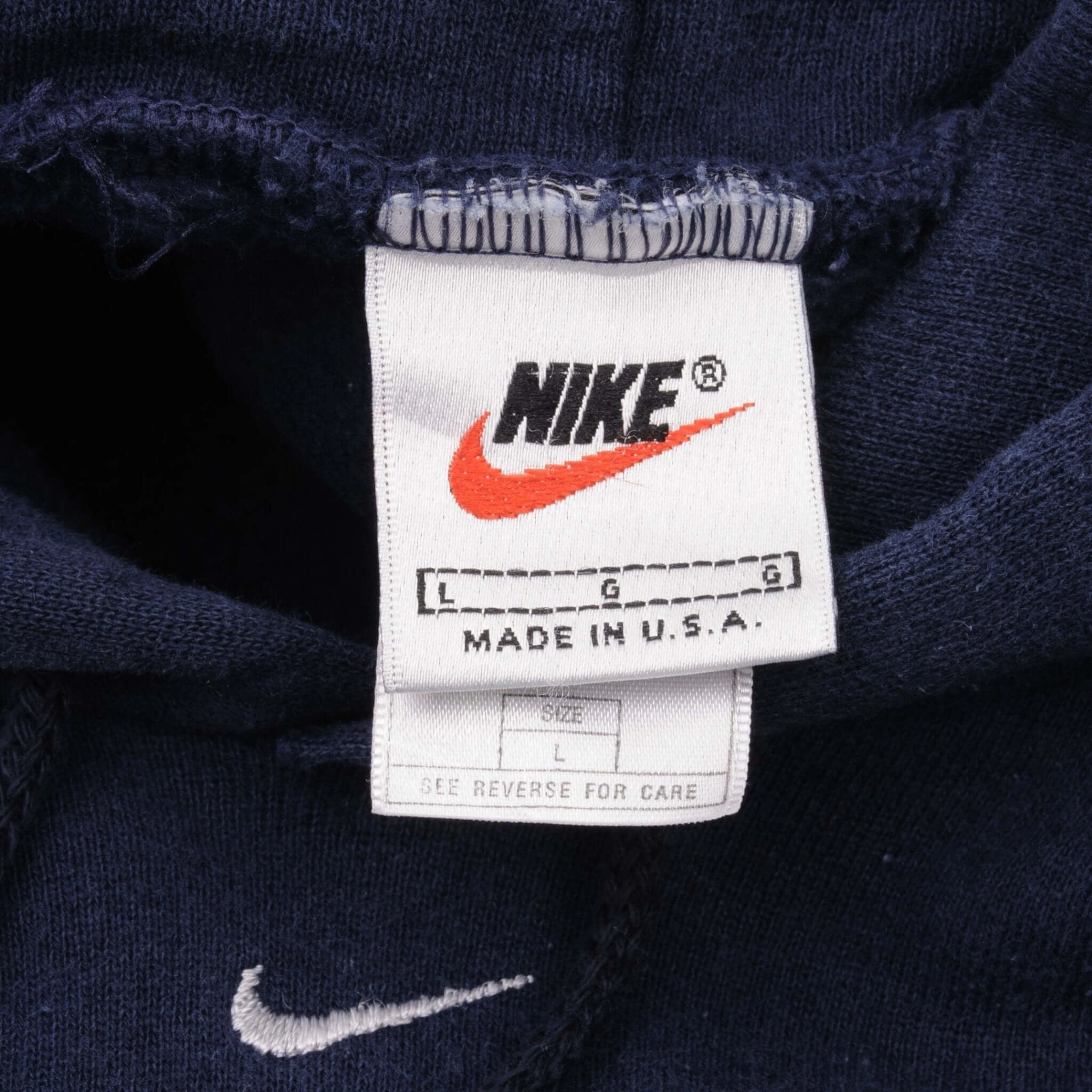 VINTAGE NIKE CENTER SWOOSH NAVY BLUE TRAVIS SCOTT HOODIE 1990S LARGE MADE USA
