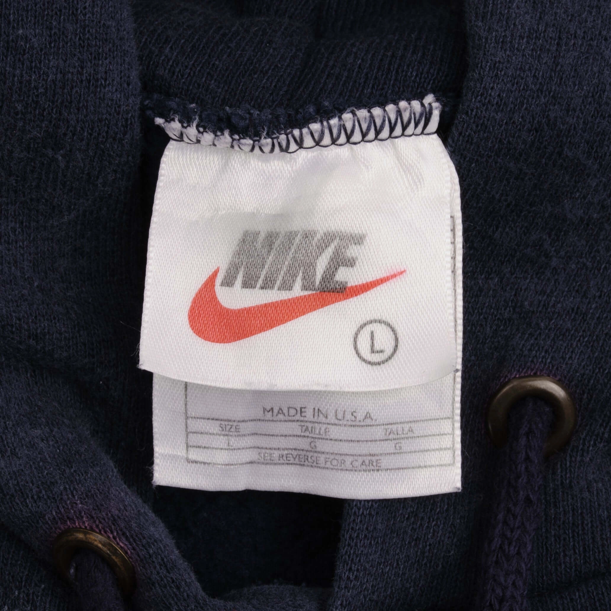 VINTAGE NIKE CENTER SWOOSH NAVY BLUE TRAVIS SCOTT HOODIE 1990S LARGE MADE USA