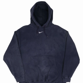 VINTAGE NIKE CENTER SWOOSH NAVY BLUE TRAVIS SCOTT HOODIE 1990S LARGE MADE USA