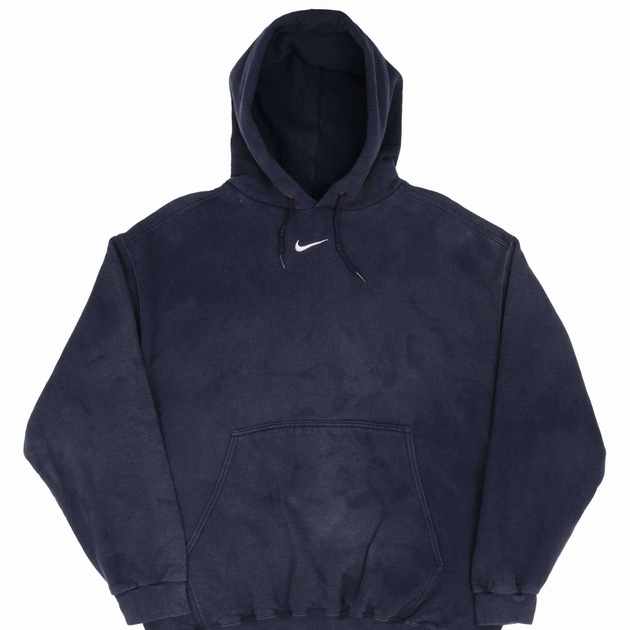 VINTAGE NIKE CENTER SWOOSH NAVY BLUE TRAVIS SCOTT HOODIE 1990S LARGE MADE USA