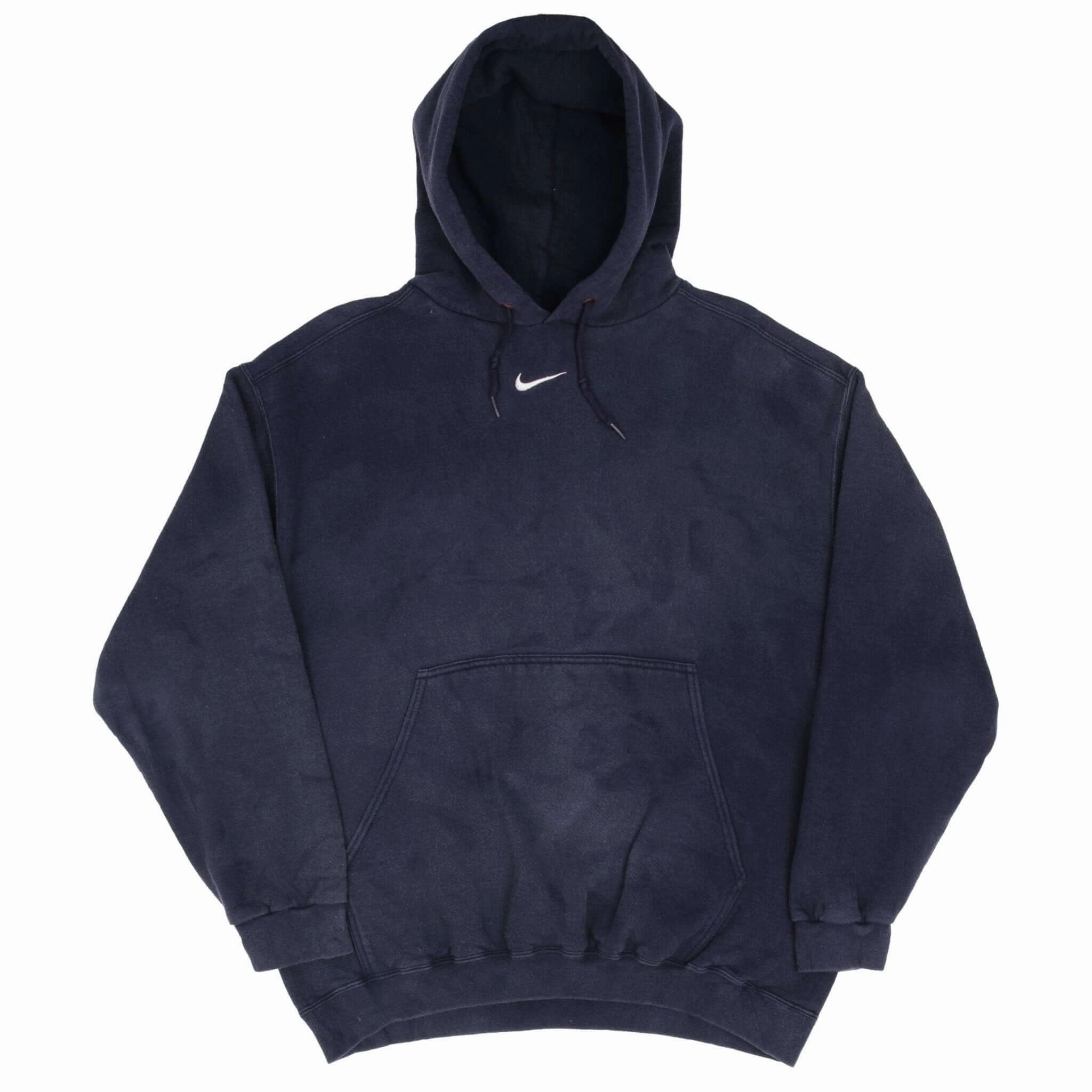 VINTAGE NIKE CENTER SWOOSH NAVY BLUE TRAVIS SCOTT HOODIE 1990S LARGE MADE USA