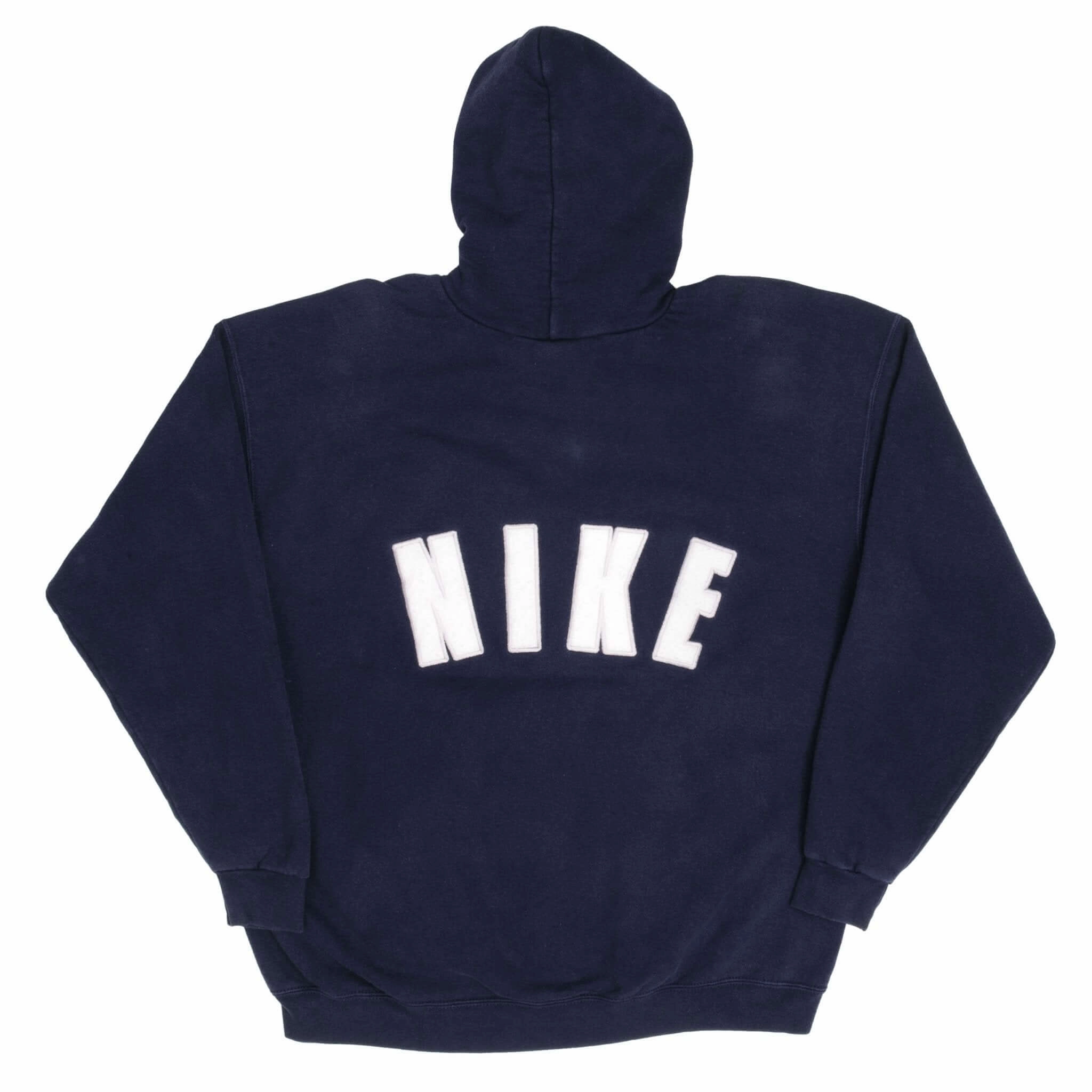 VINTAGE NIKE CENTER SWOOSH NAVY BLUE TRAVIS SCOTT HOODIE 1990S LARGE MADE USA