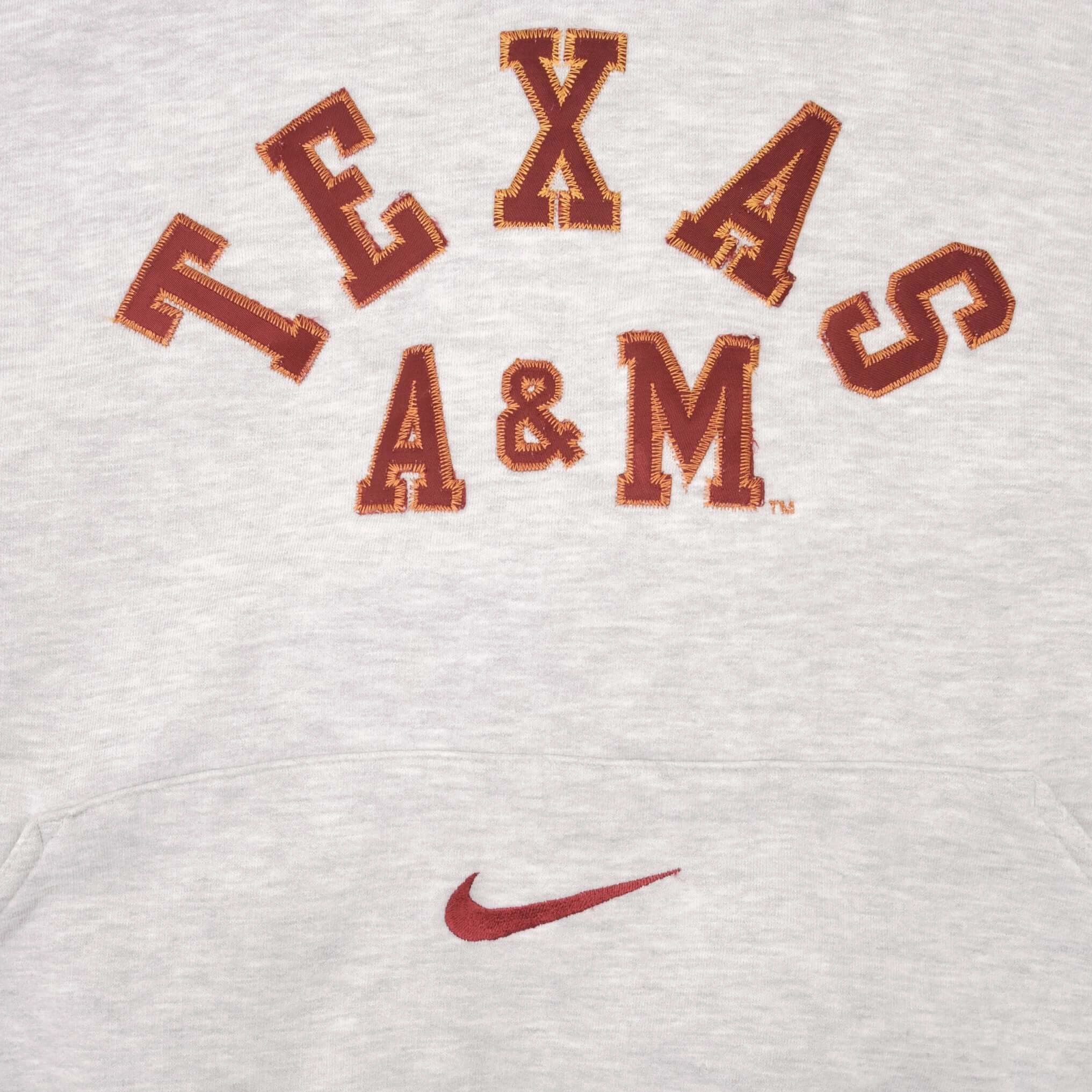 VINTAGE NIKE CENTER SWOOSH TEXAS A&M UNIVERSITY HOODIE SWEATSHIRT 2XL 1990S