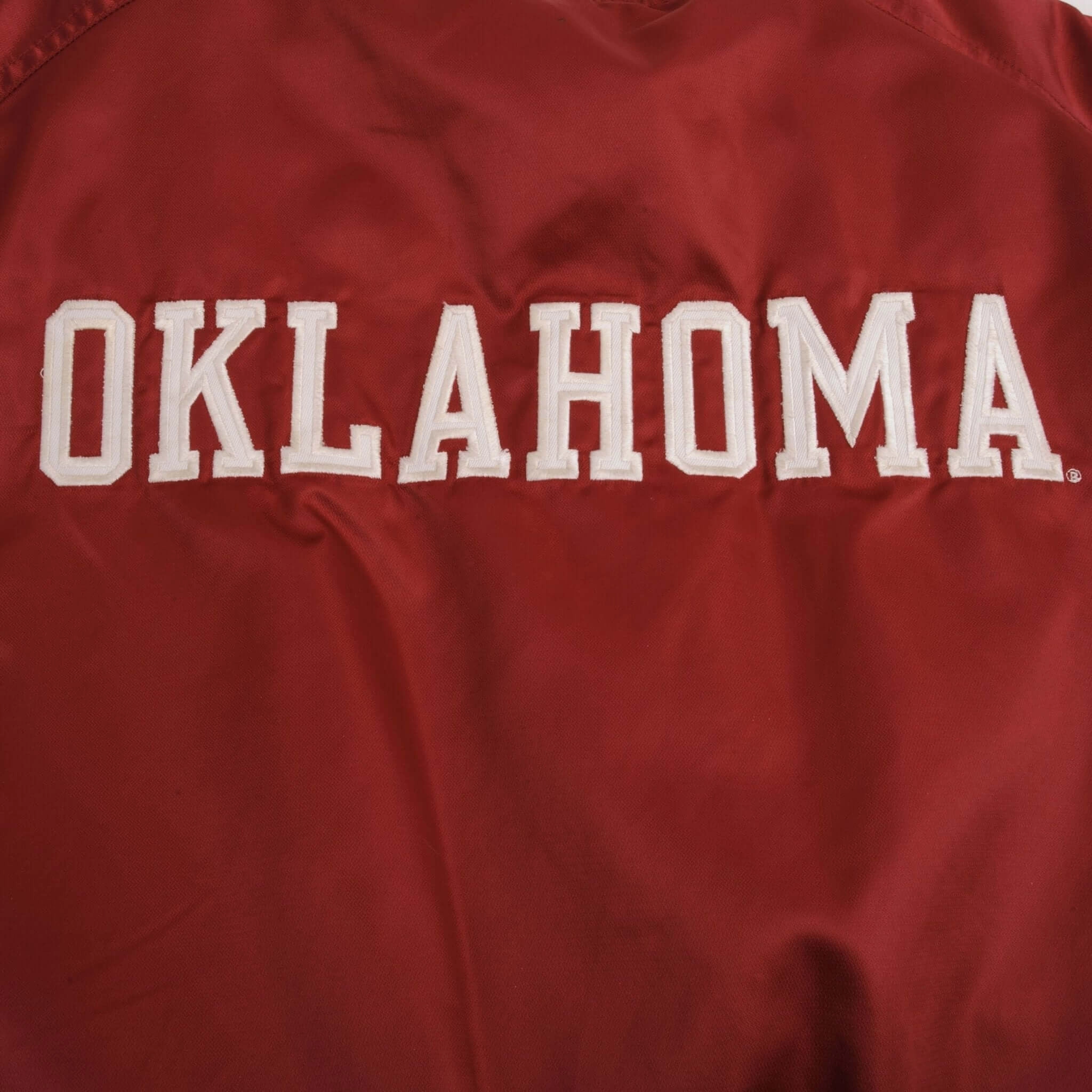 VINTAGE NIKE NCAA OKLAHOMA UNIVERSITY SATEEN VARSITY JACKET 2000S SIZE XL
