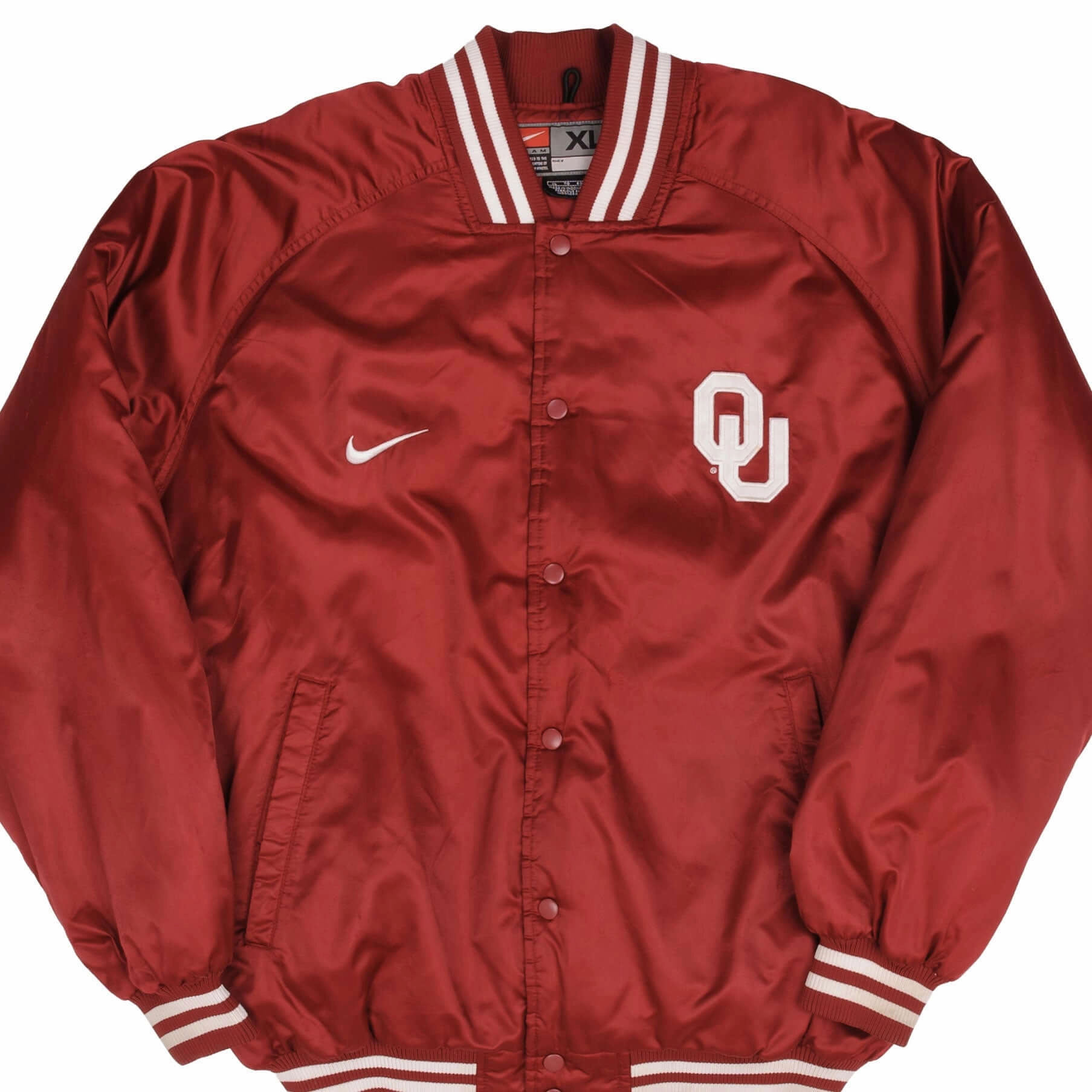 VINTAGE NIKE NCAA OKLAHOMA UNIVERSITY SATEEN VARSITY JACKET 2000S SIZE XL
