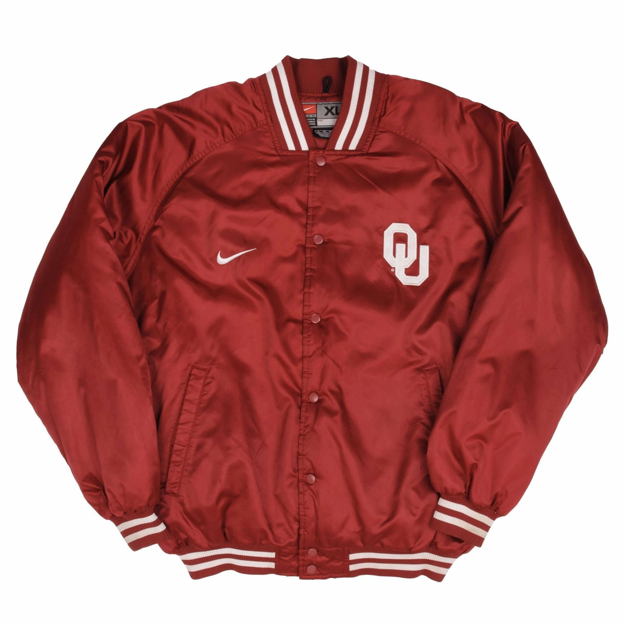 VINTAGE NIKE NCAA OKLAHOMA UNIVERSITY SATEEN VARSITY JACKET 2000S SIZE XL