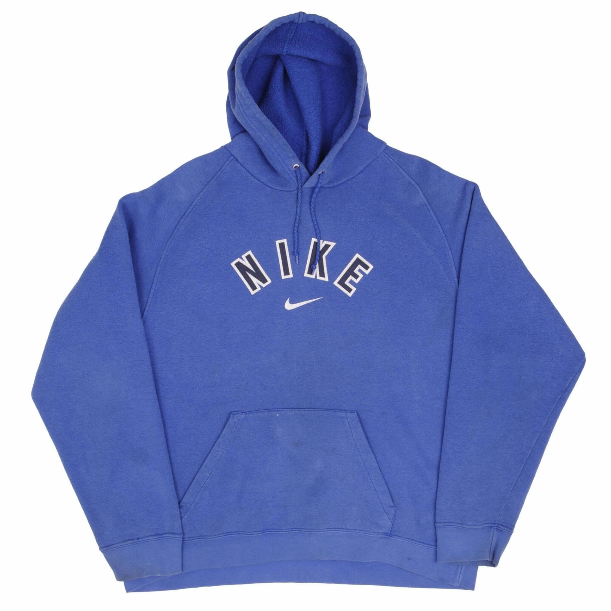 VINTAGE NIKE SPELLOUT CENTER SWOOSH BLUE HOODIE SWEATSHIRT 2000S SIZE XL