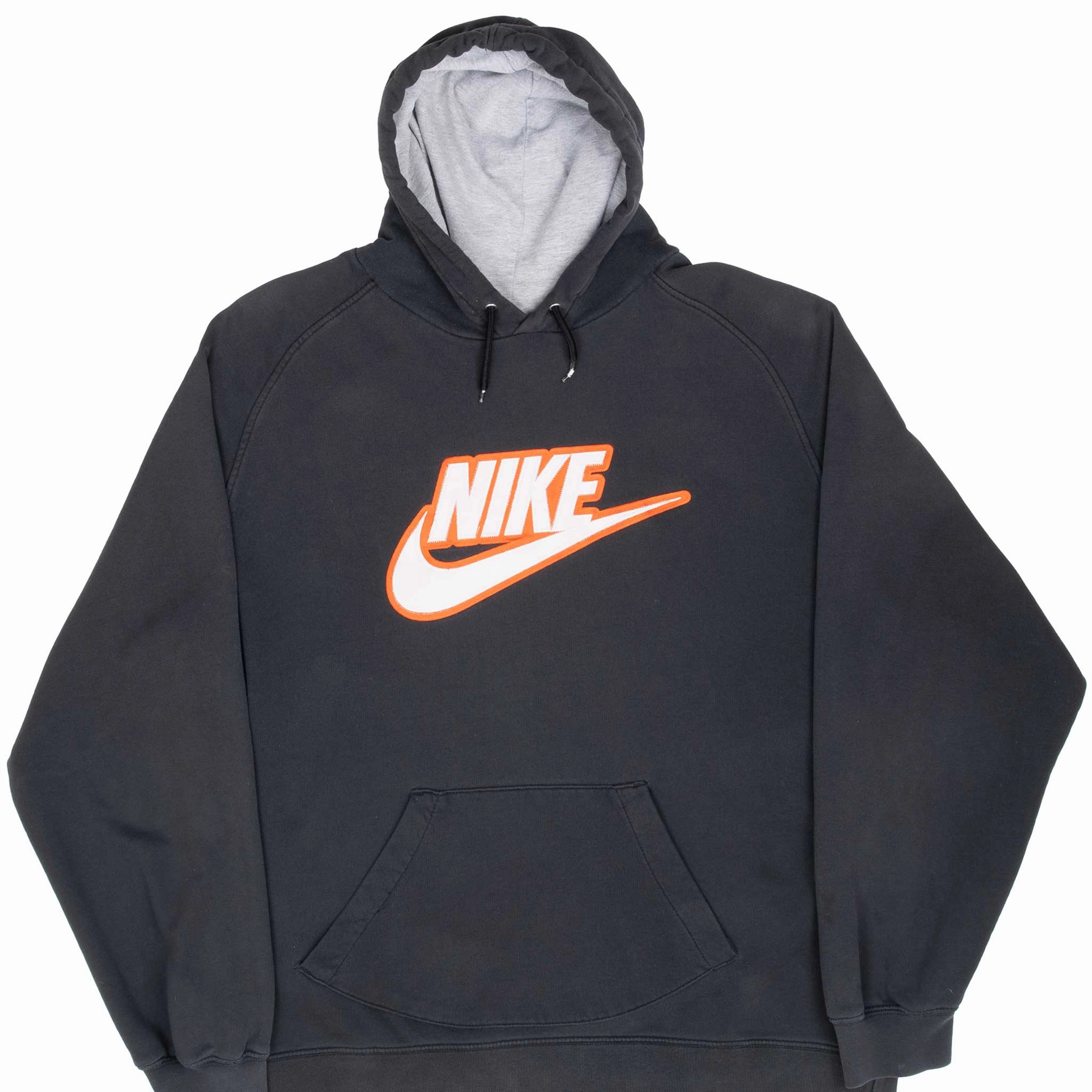 VINTAGE NIKE SPELLOUT DARK GREY HOODIE SWEATSHIRT 2000S SIZE 2XL