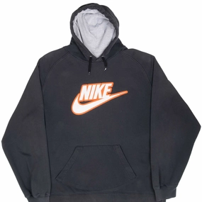 VINTAGE NIKE SPELLOUT DARK GREY HOODIE SWEATSHIRT 2000S SIZE 2XL