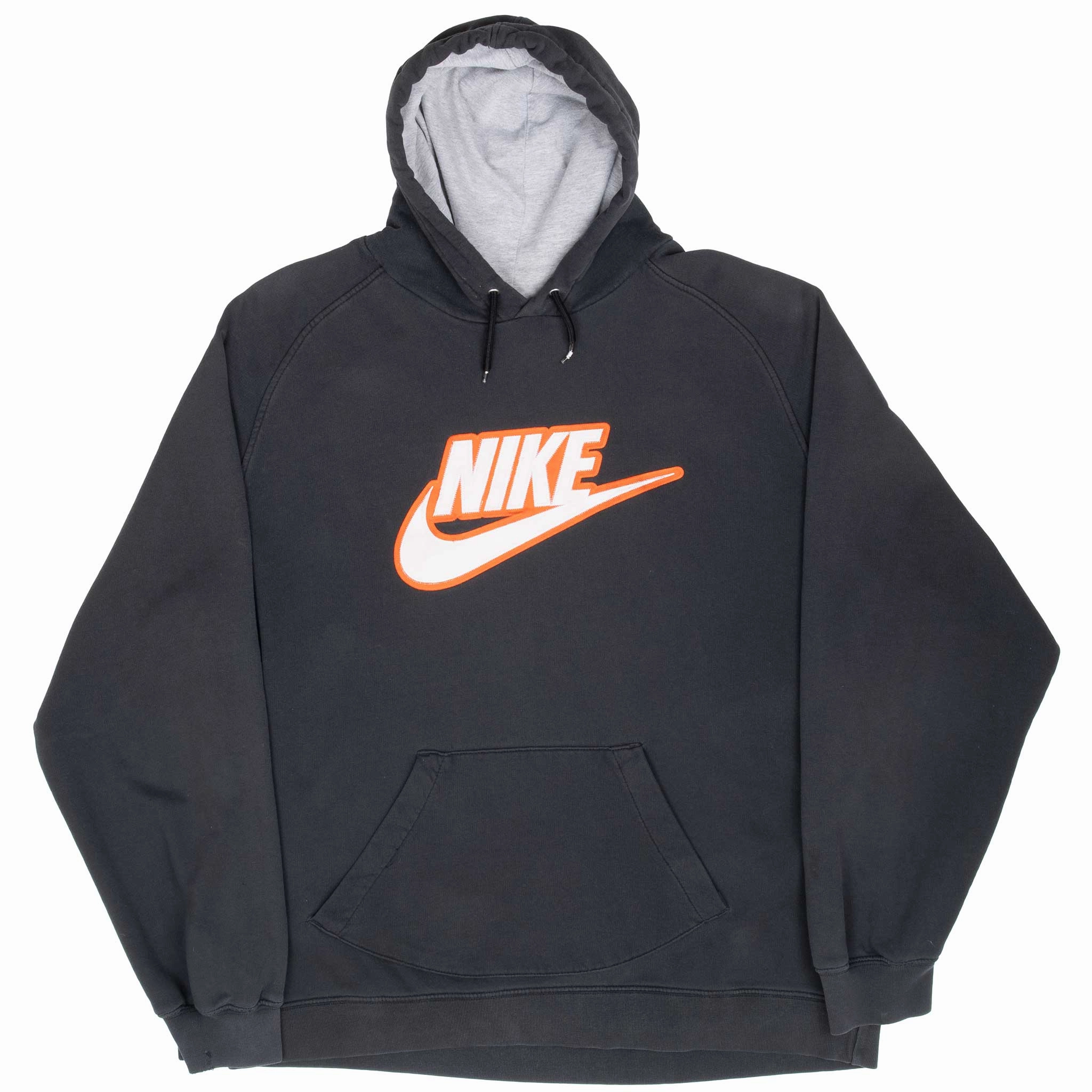 VINTAGE NIKE SPELLOUT DARK GREY HOODIE SWEATSHIRT 2000S SIZE 2XL