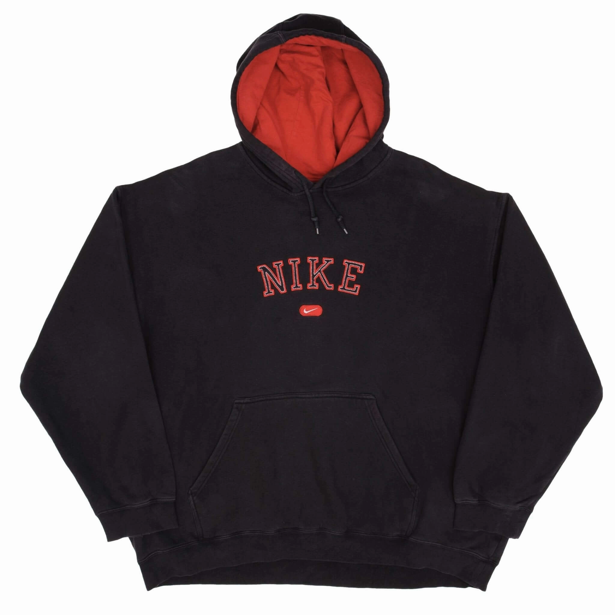 VINTAGE NIKE SPELLOUT SWOOSH BLACK HOODIE SWEATSHIRT 2000S SIZE 2XL