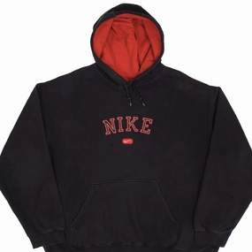 VINTAGE NIKE SPELLOUT SWOOSH BLACK HOODIE SWEATSHIRT 2000S SIZE 2XL