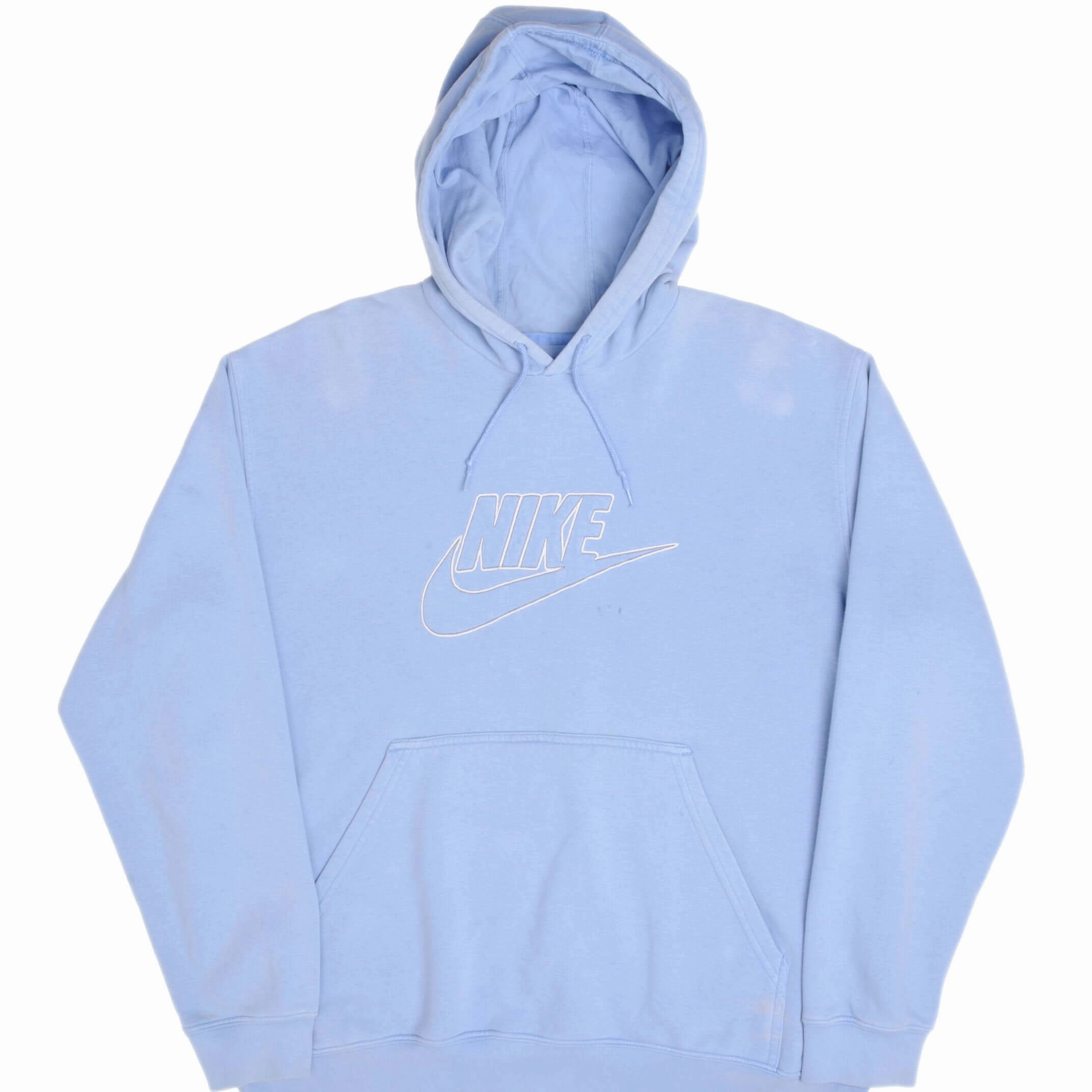 VINTAGE NIKE SPELLOUT SWOOSH BLUE HOODIE SWEATSHIRT 2000S SIZE XL