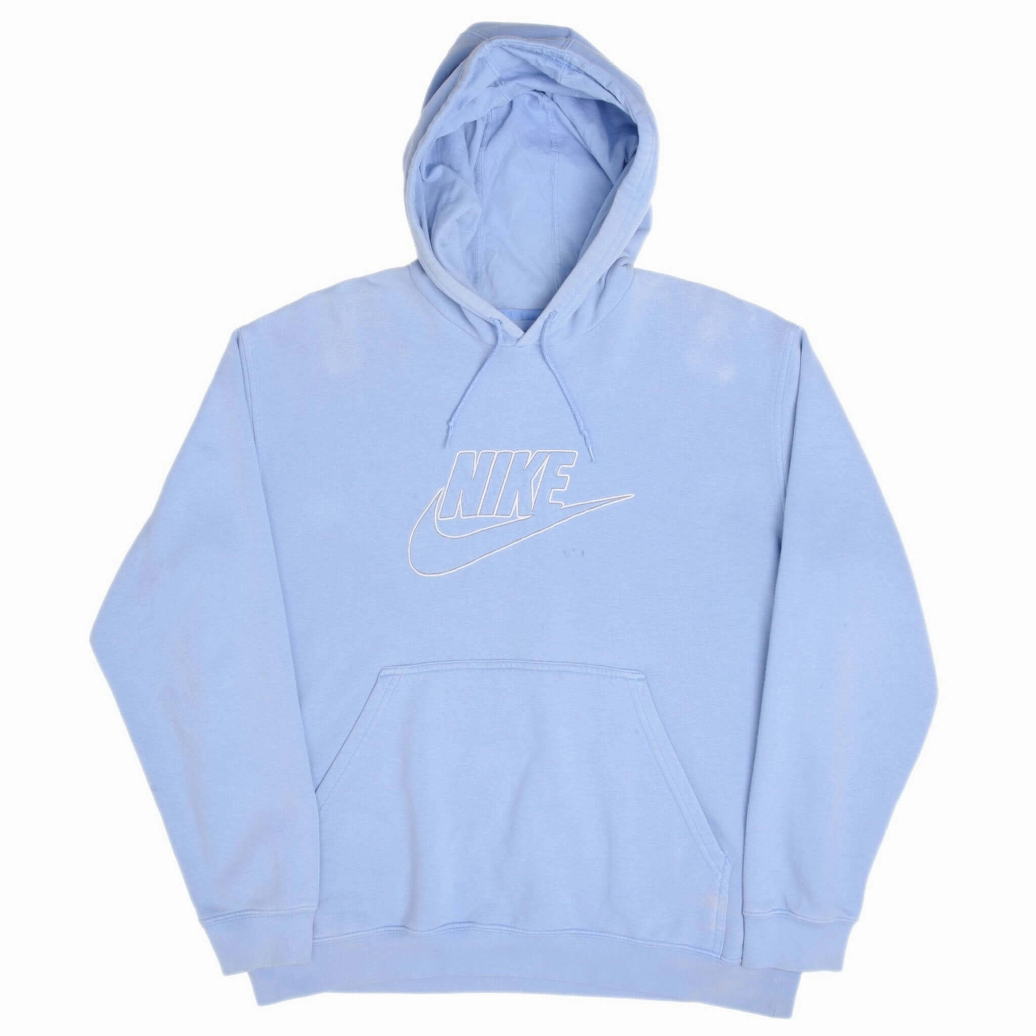 VINTAGE NIKE SPELLOUT SWOOSH BLUE HOODIE SWEATSHIRT 2000S SIZE XL