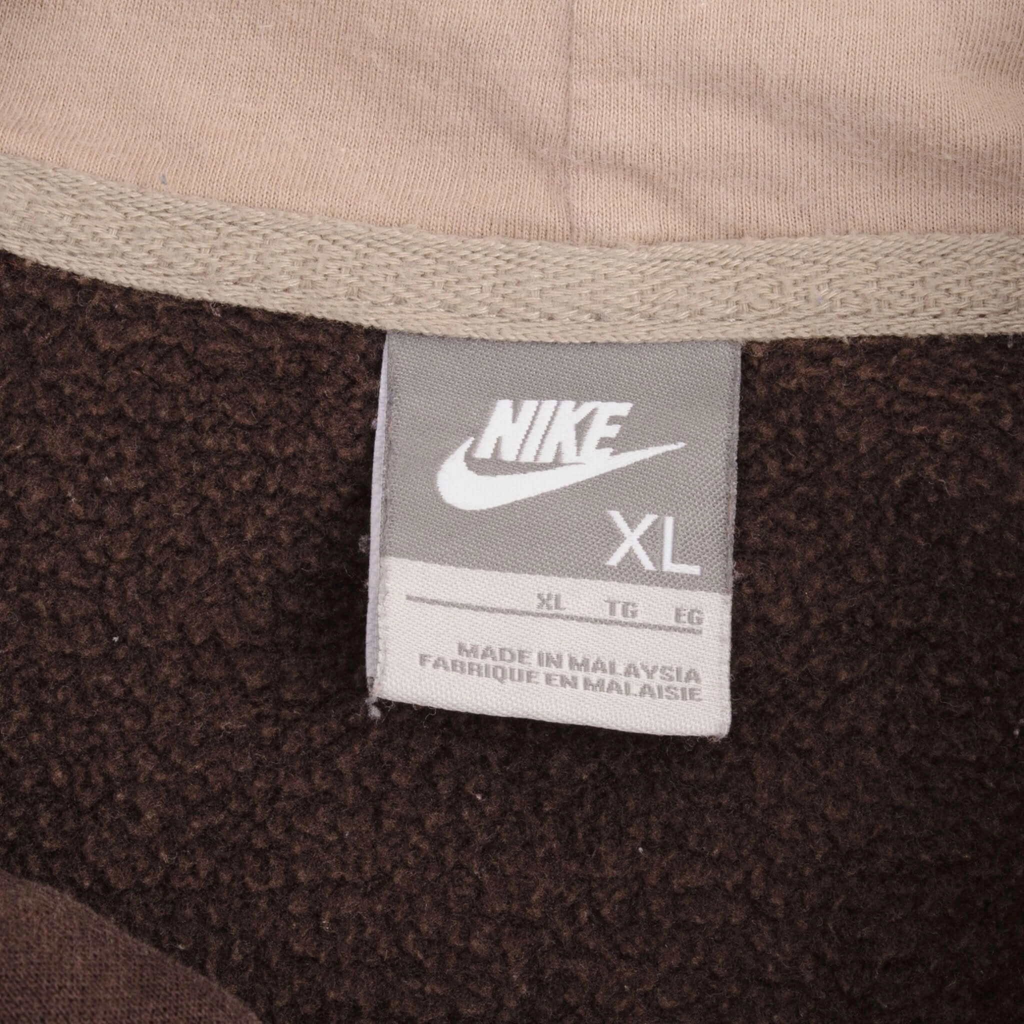 VINTAGE NIKE SPELLOUT SWOOSH BROWN HOODIE SWEATSHIRT LATE 2000S SIZE XL