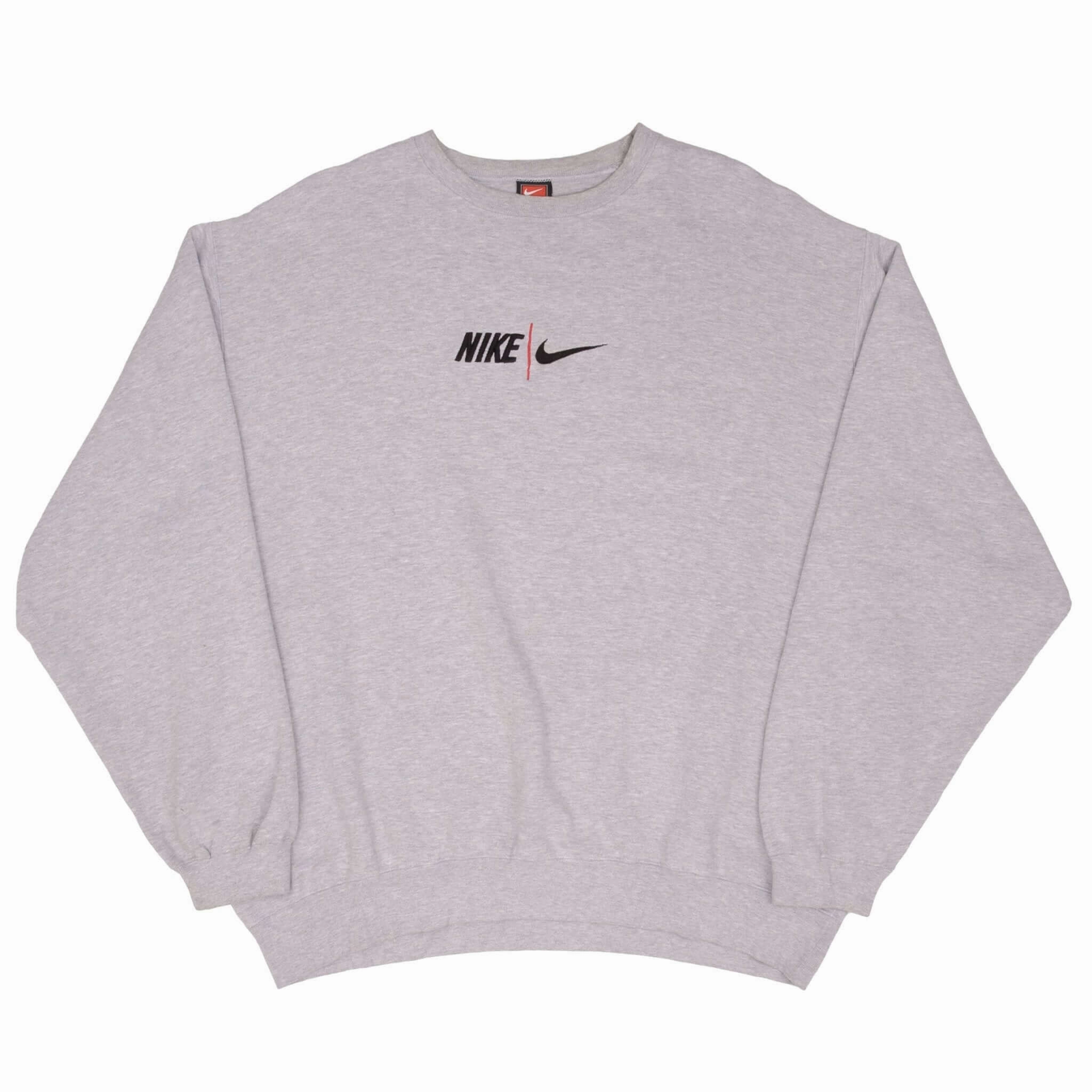 VINTAGE NIKE SPELLOUT SWOOSH GRAY SWEATSHIRT 1990S SIZE 2XL