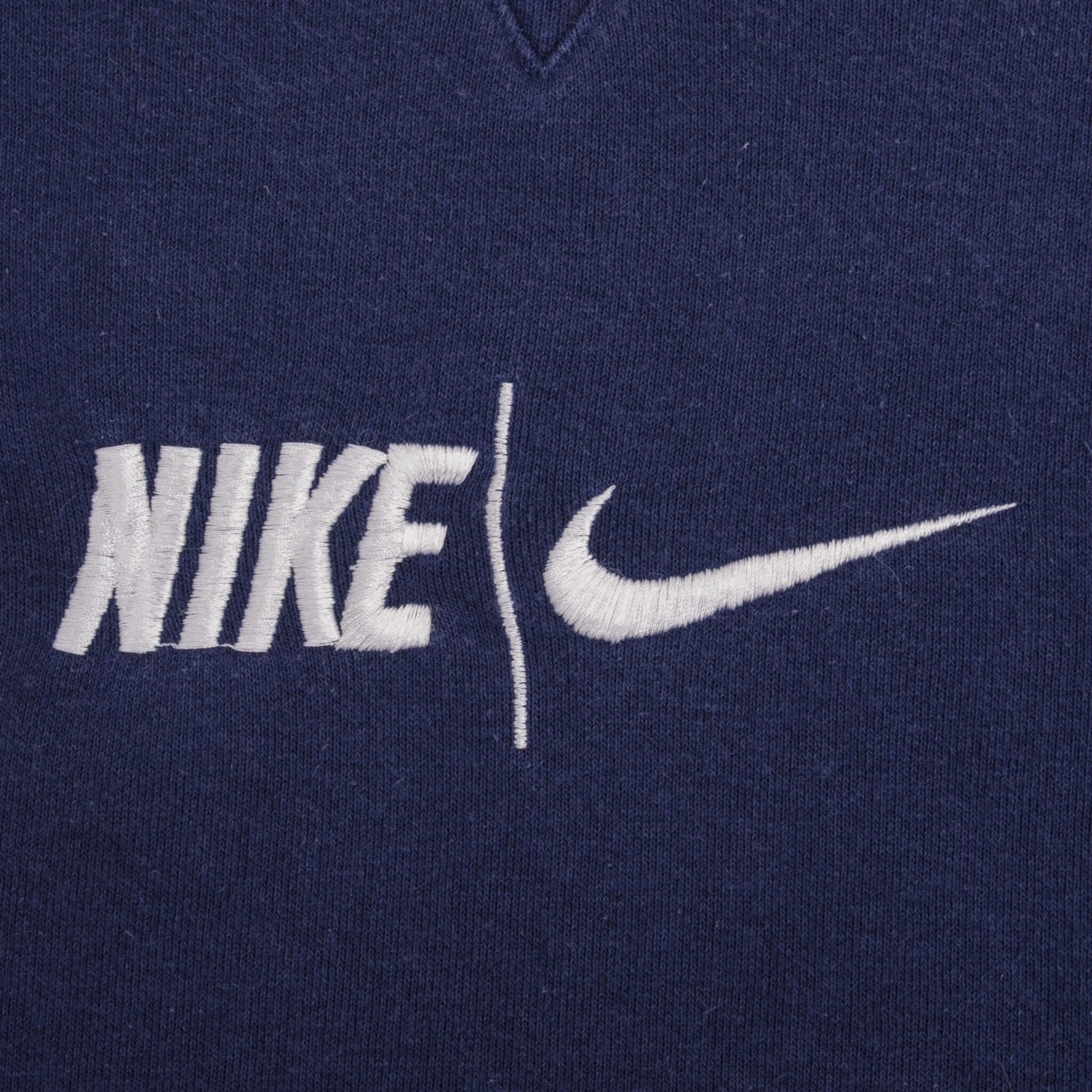 VINTAGE NIKE SPELLOUT SWOOSH NAVY BLUE SWEATSHIRT 1990S SIZE 2XL