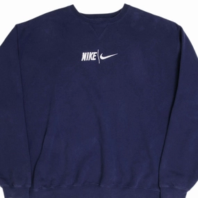VINTAGE NIKE SPELLOUT SWOOSH NAVY BLUE SWEATSHIRT 1990S SIZE 2XL