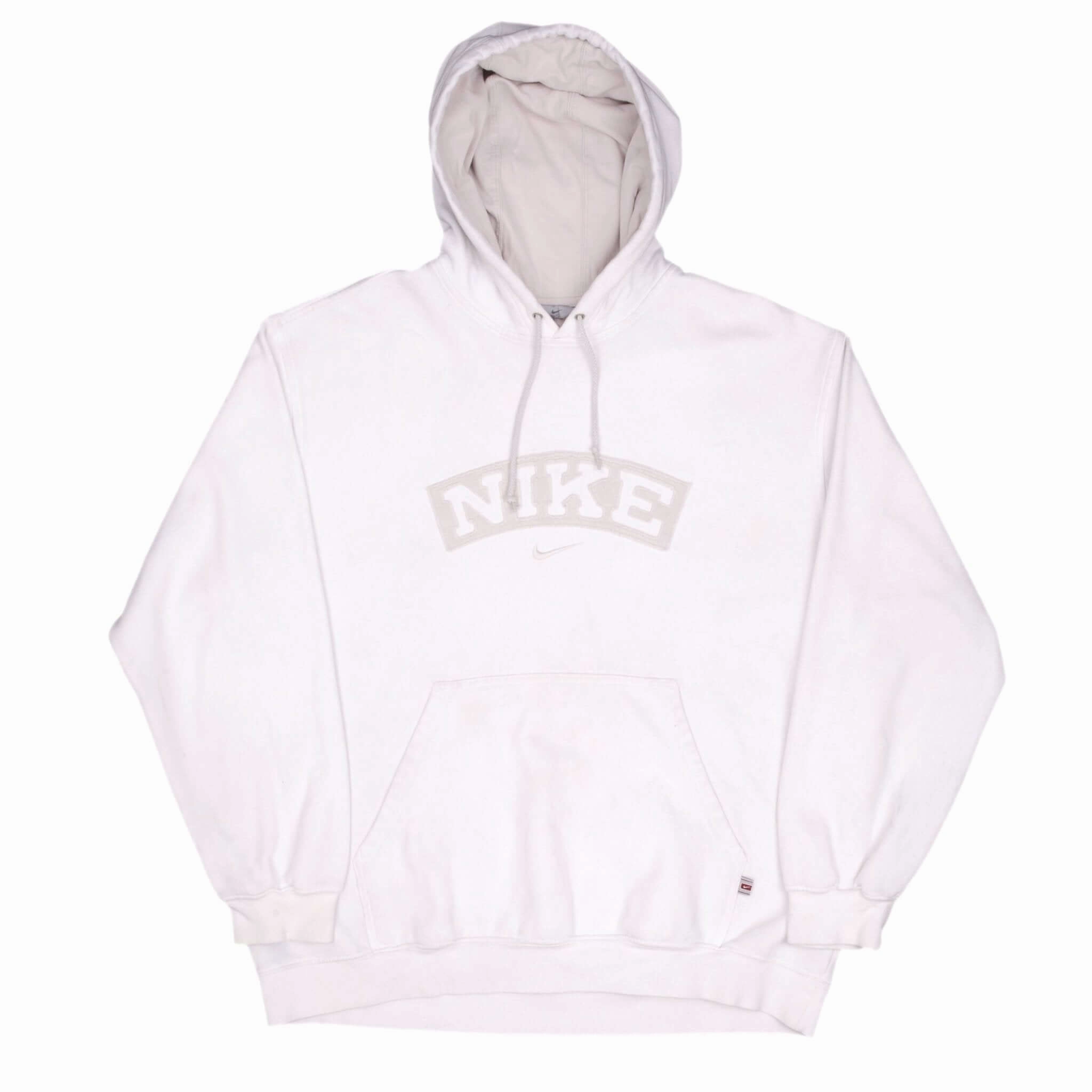 VINTAGE NIKE SPELLOUT SWOOSH WHITE HOODIE SWEATSHIRT 2000S SIZE LARGE