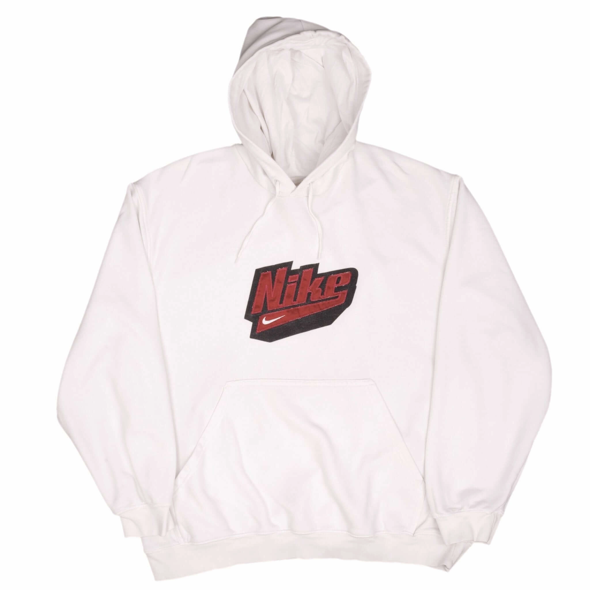 VINTAGE NIKE SPELLOUT SWOOSH WHITE HOODIE SWEATSHIRT 2000S SIZE XL